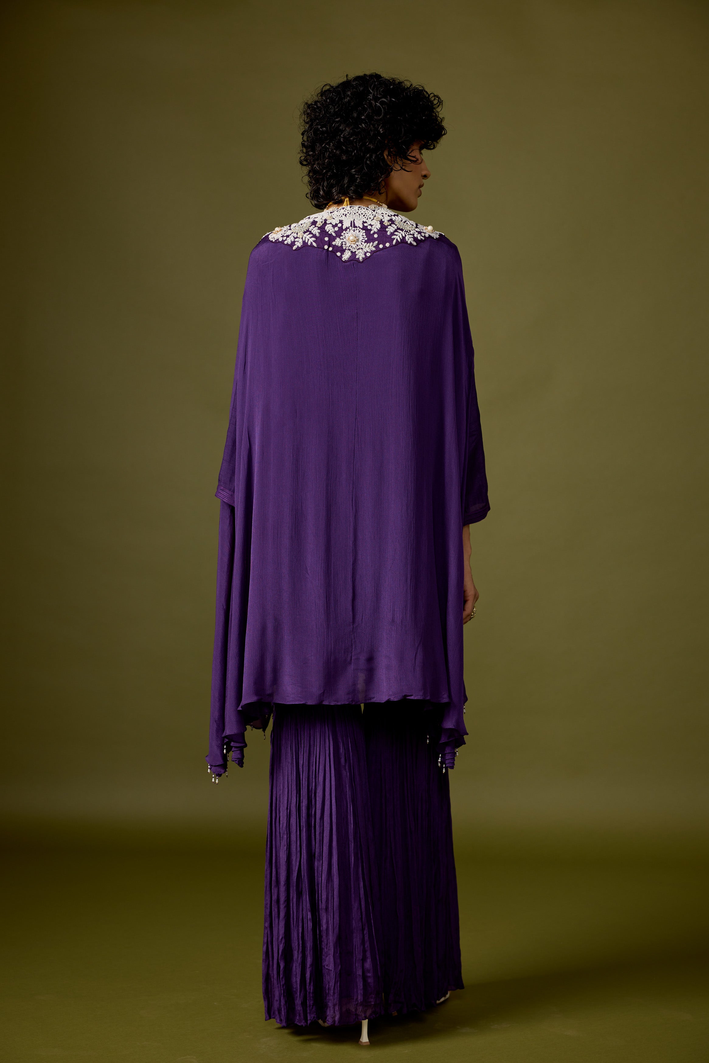 Deep Violet Embellished Chinon Silk Sharara Set