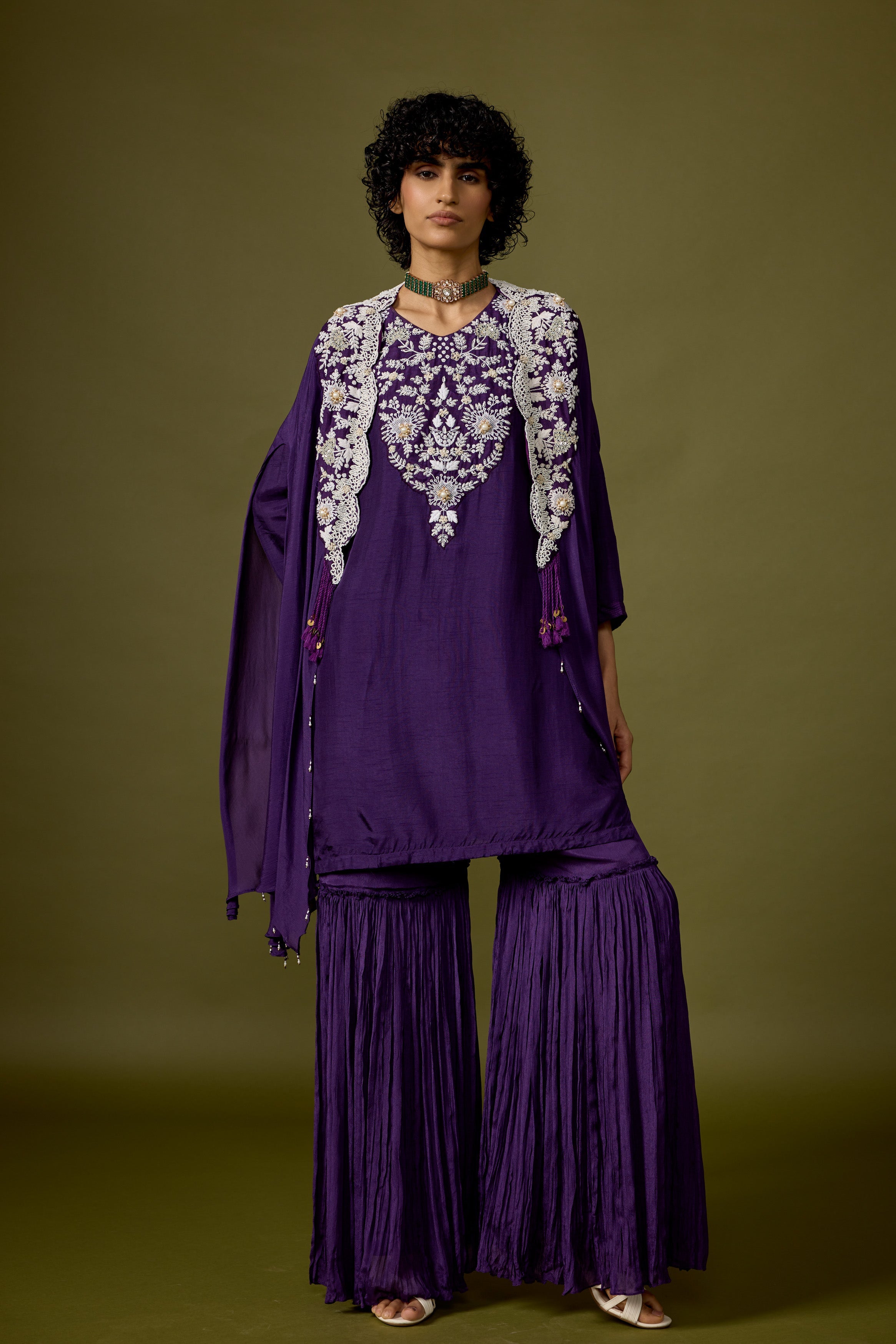 Deep Violet Embellished Chinon Silk Sharara Set