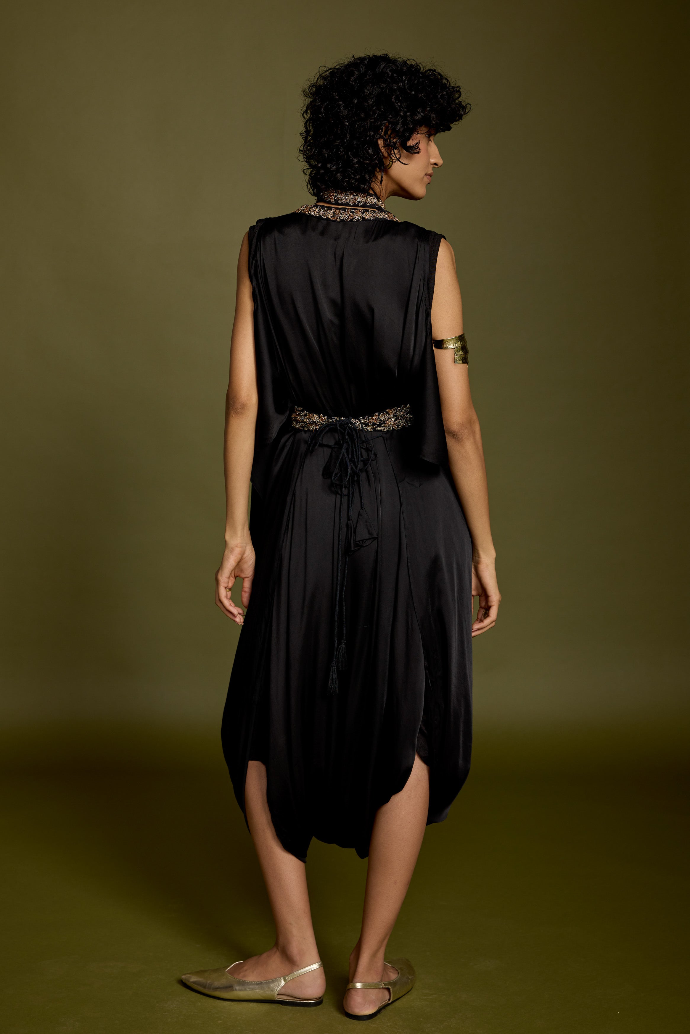 Hot Black Embellished Satin Silk Tunic Dress