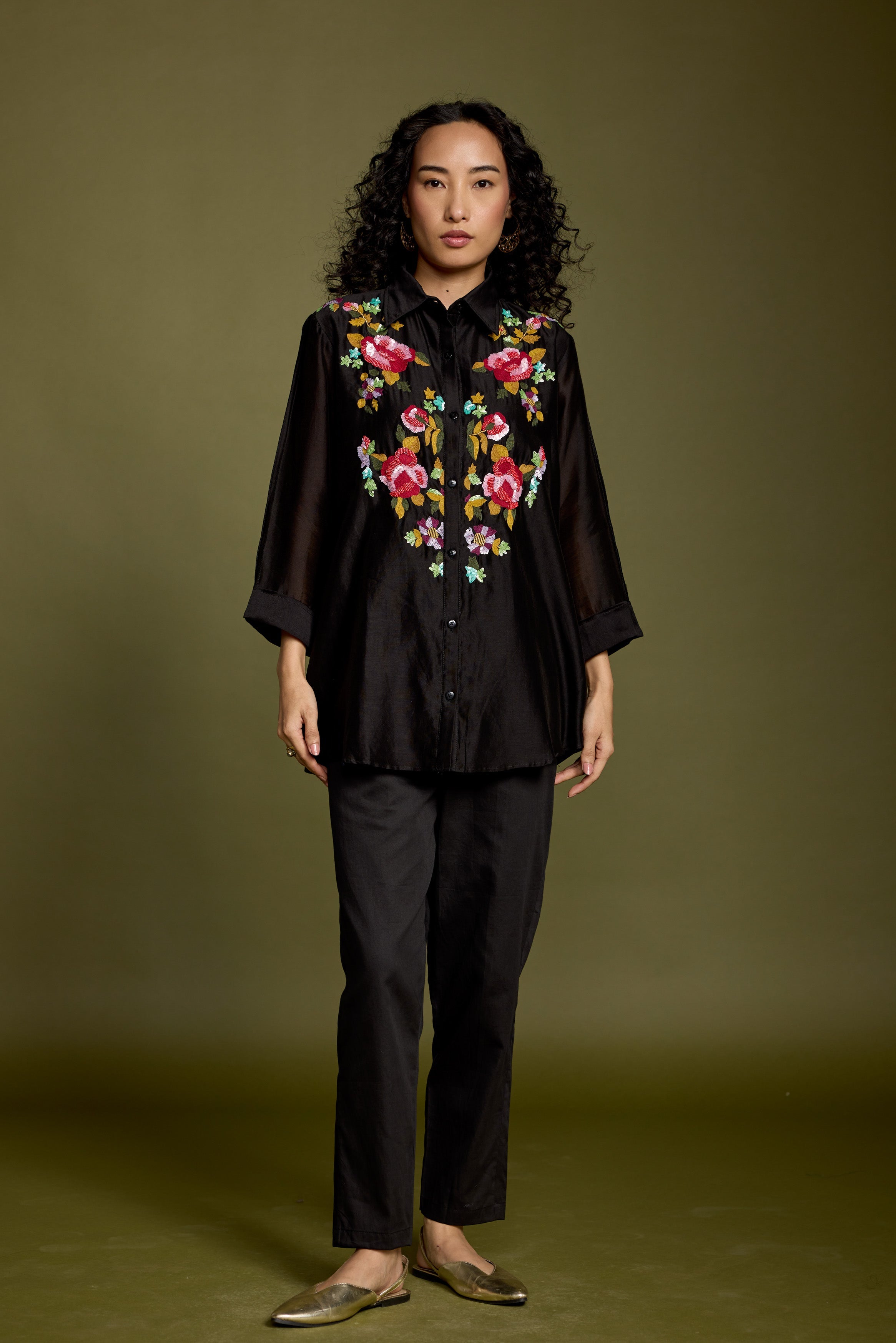 Black Embroidered Premium Silk Co-Ord Set