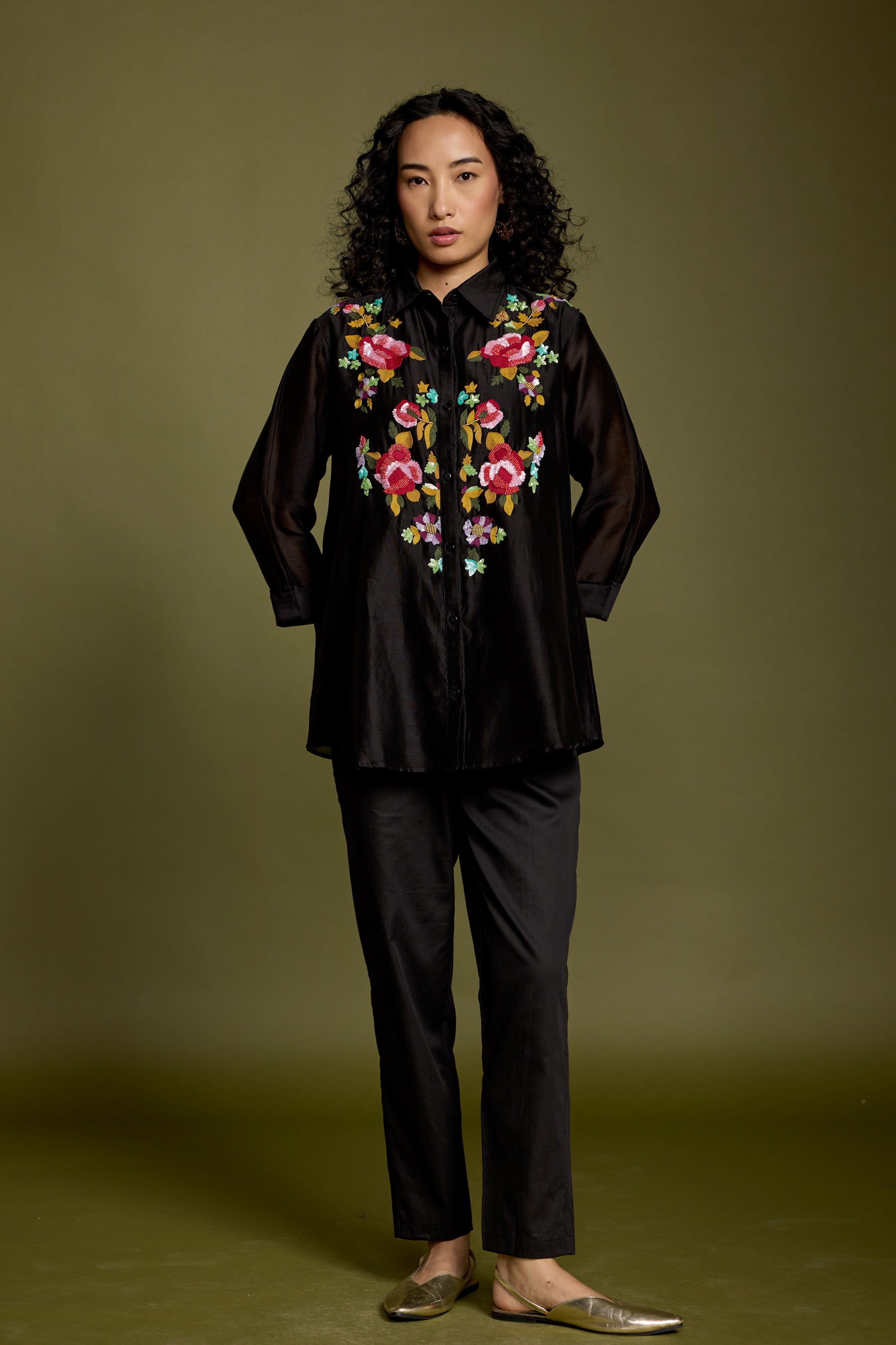 Black Embroidered Premium Silk Co-Ord Set