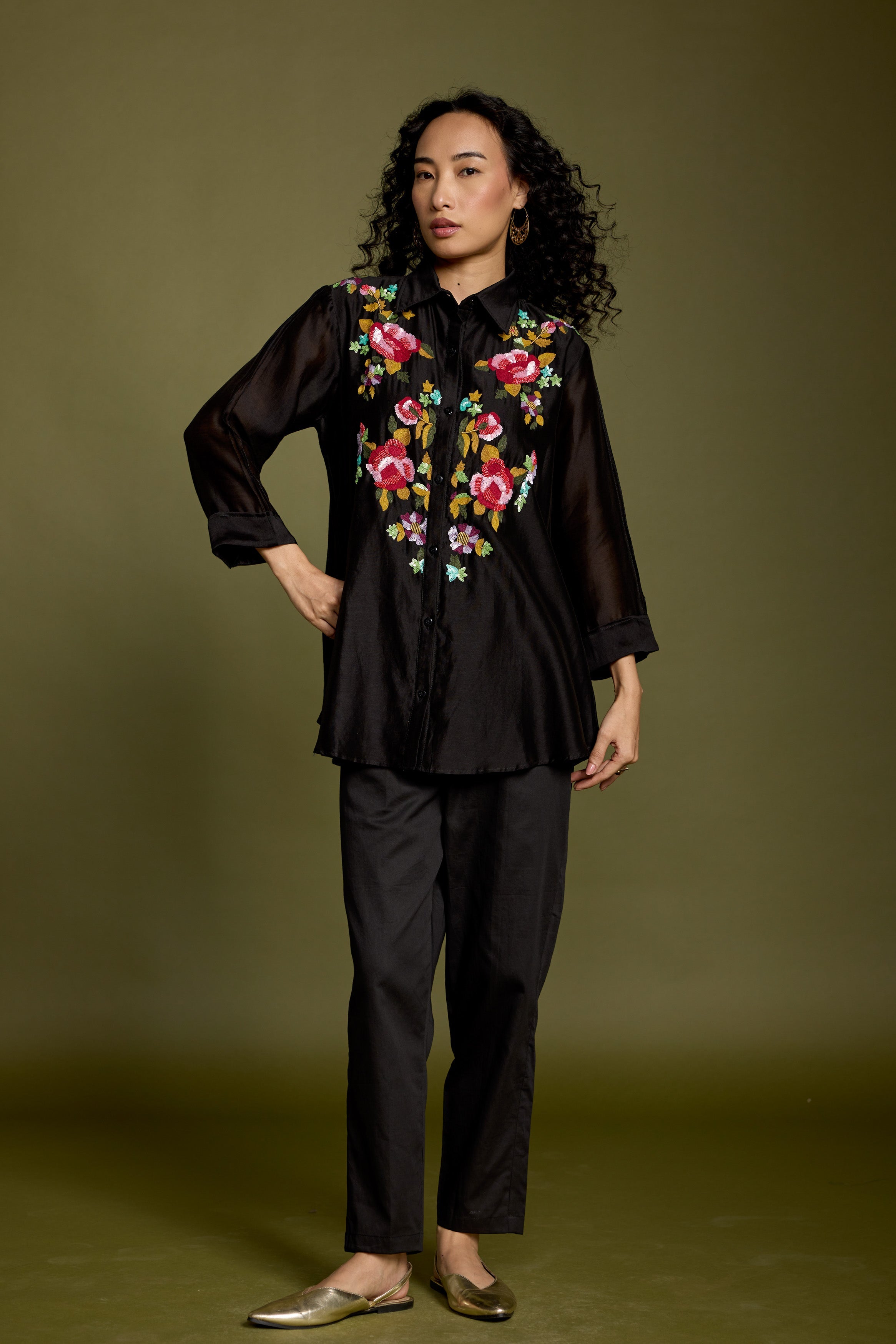 Black Embroidered Premium Silk Co-Ord Set