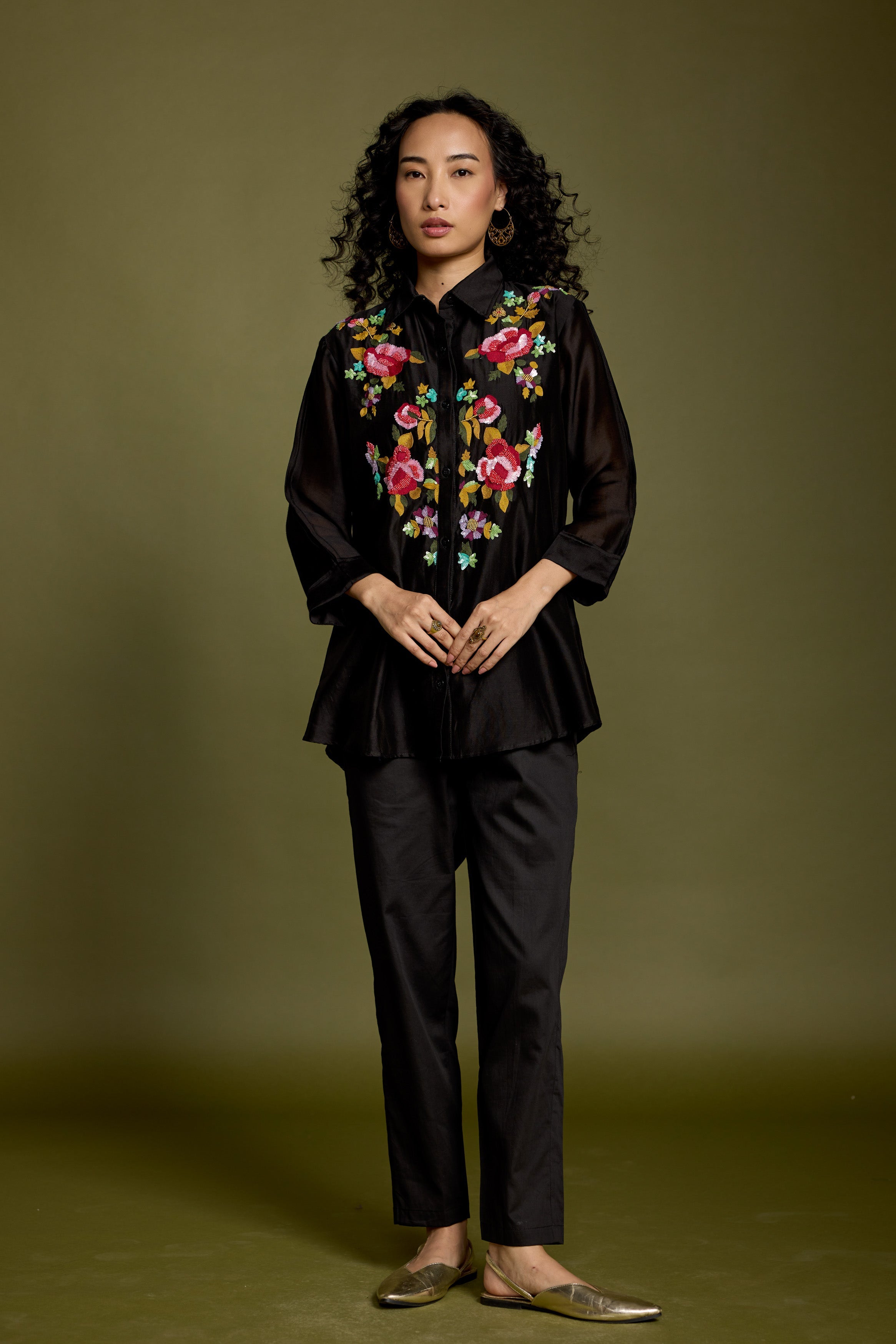 Black Embroidered Premium Silk Co-Ord Set