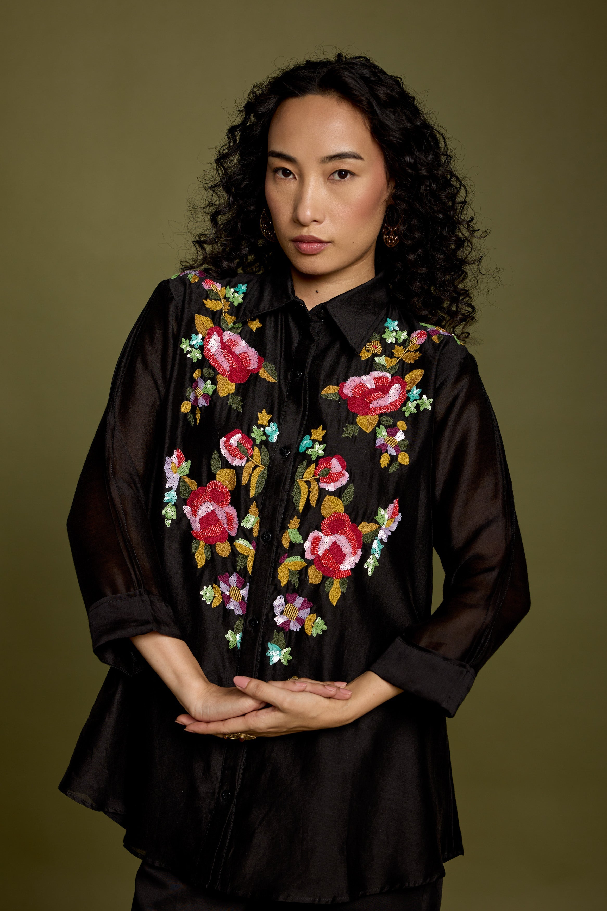 Black Embroidered Premium Silk Co-Ord Set