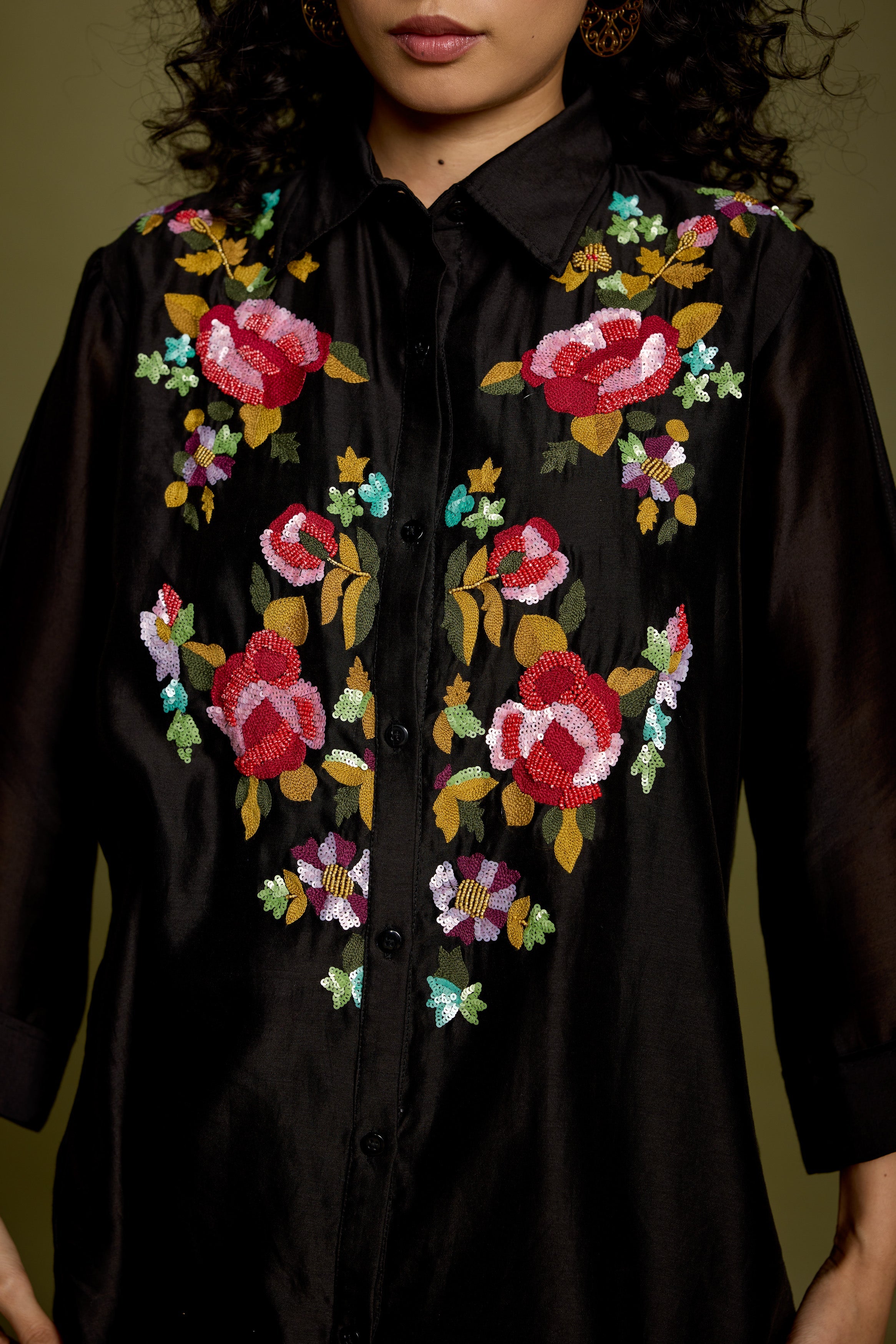 Black Embroidered Premium Silk Co-Ord Set