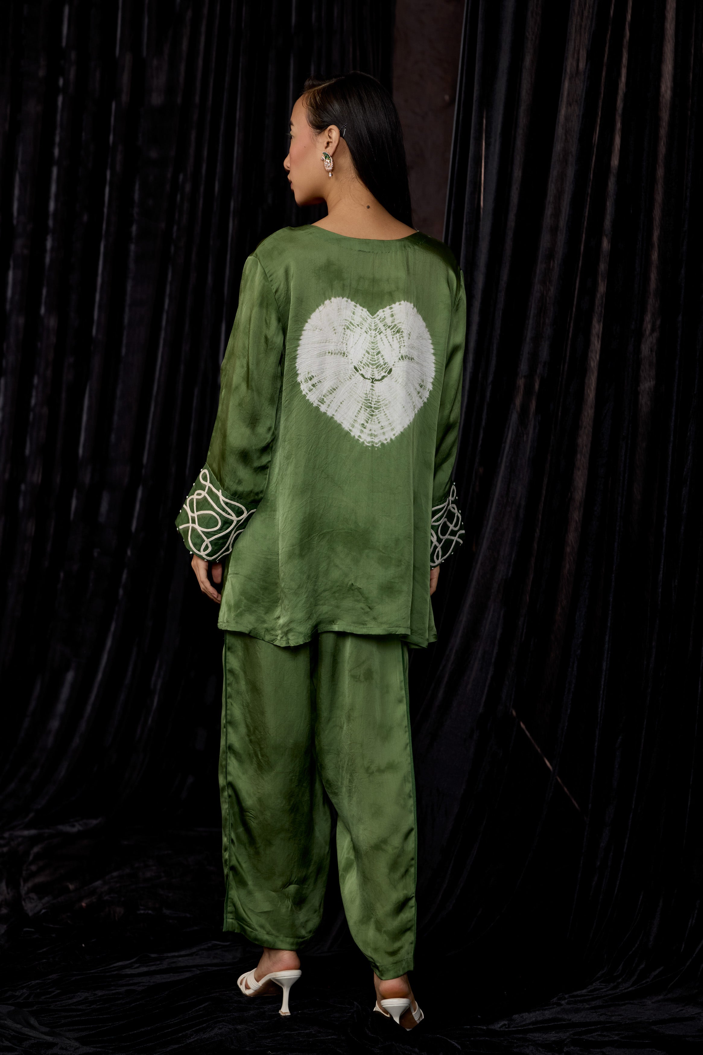 Olive Green Embroidered Premium Silk Co-Ord Set