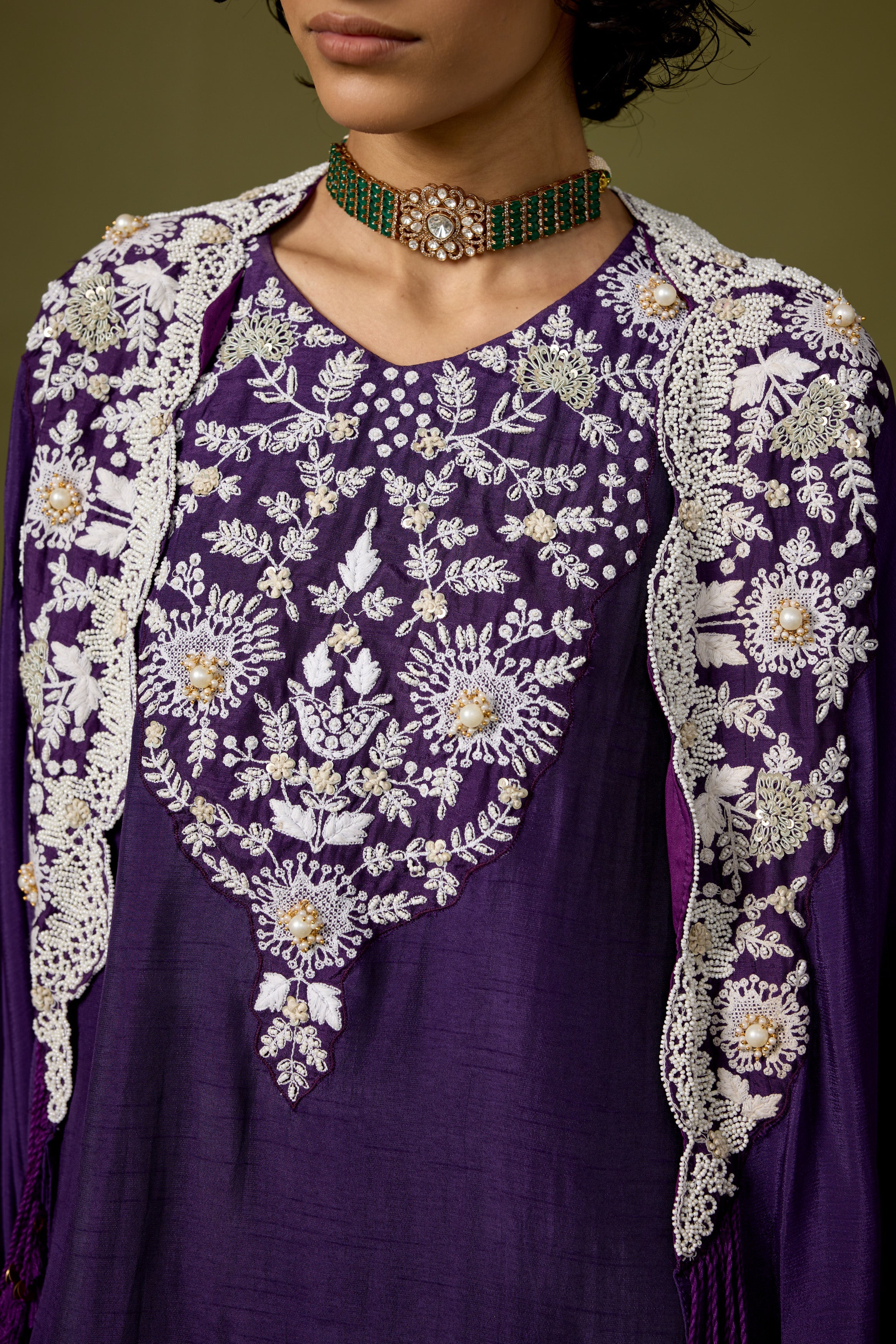 Deep Violet Embellished Chinon Silk Sharara Set