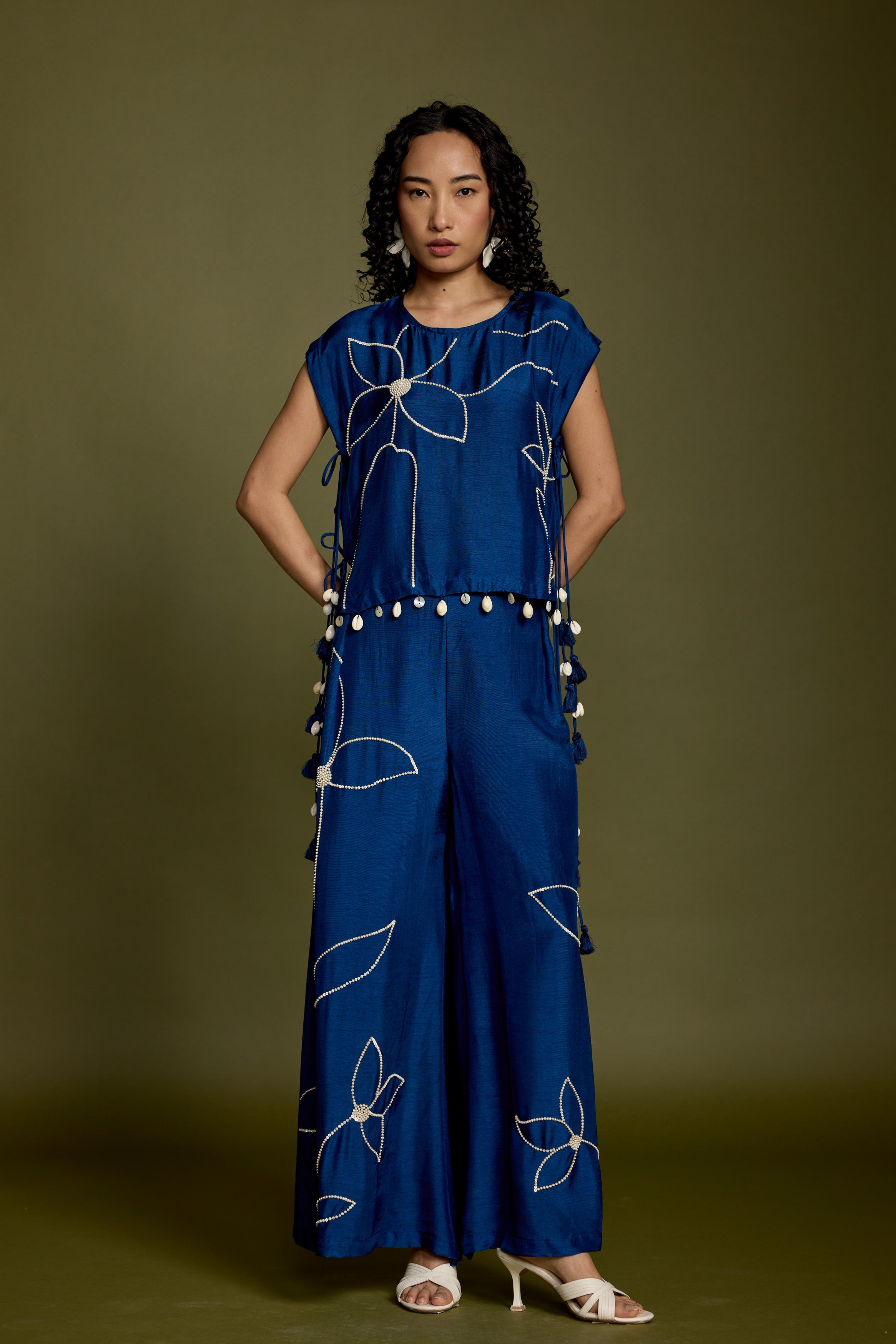 Royal Blue Embellished Raw Silk Co-ord Set