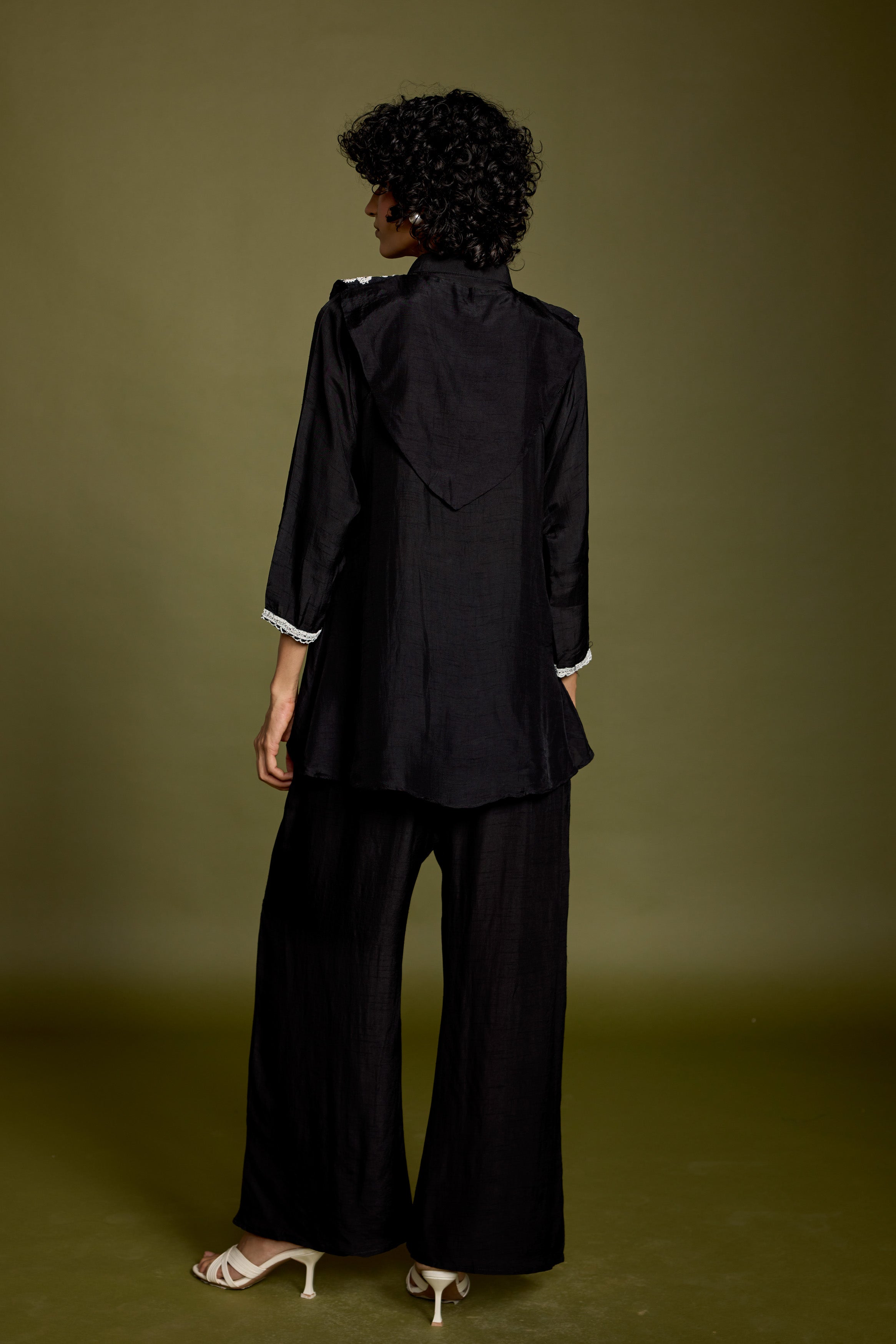 Rich Black Embellished Raw Silk Co-Ord Set