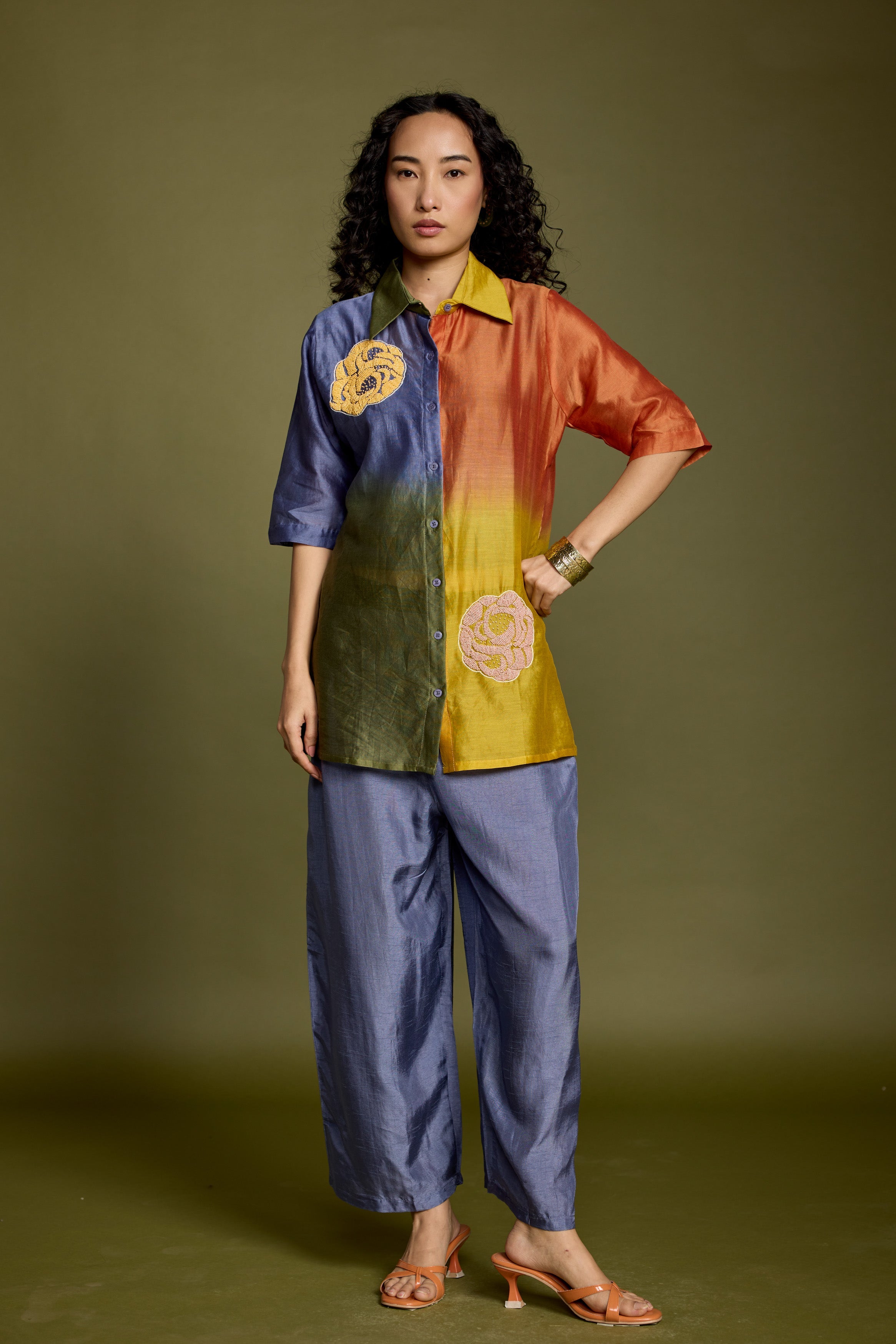 Multicolored Gradient Effect Raw Silk Co-Ord Set