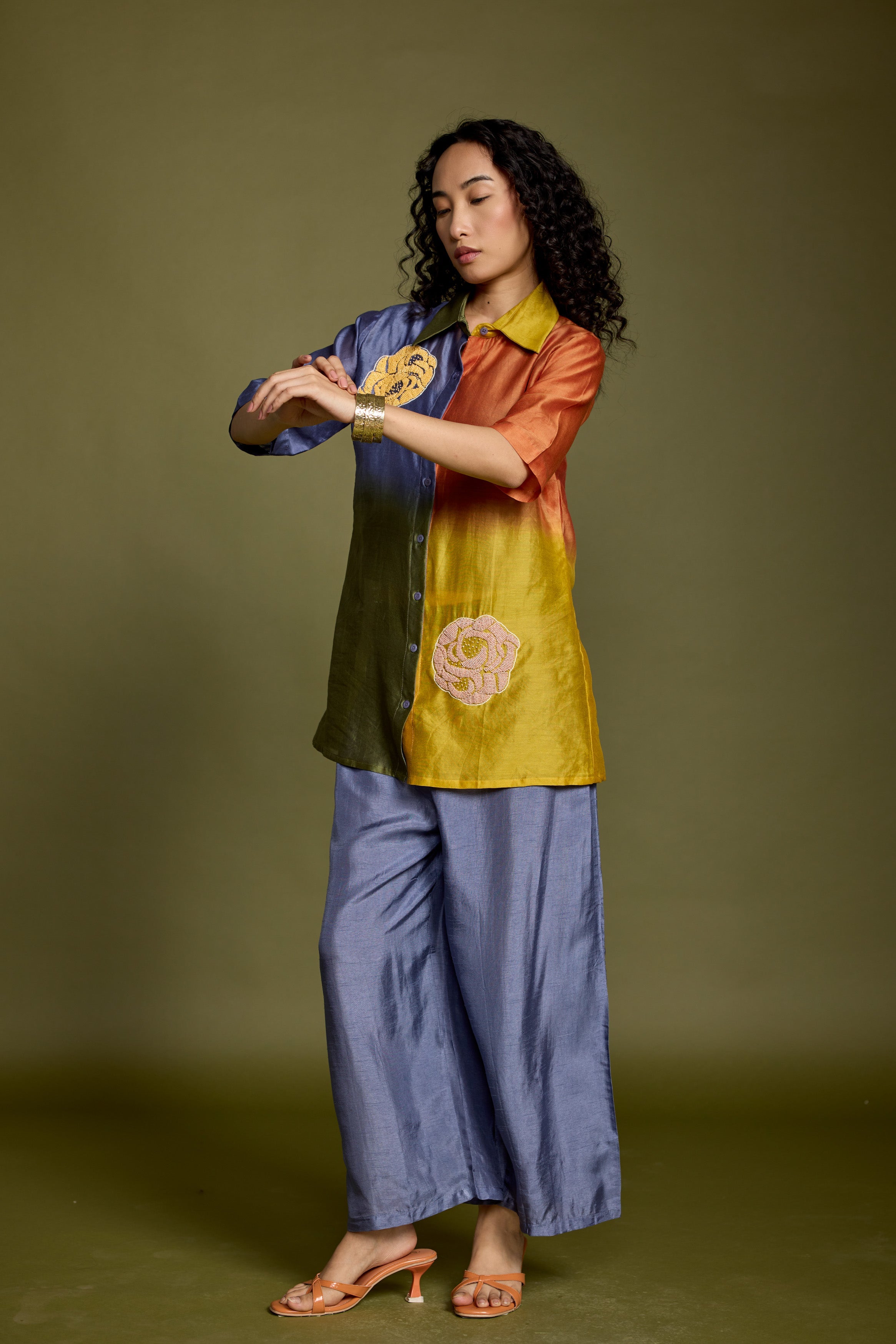 Multicolored Gradient Effect Raw Silk Co-Ord Set