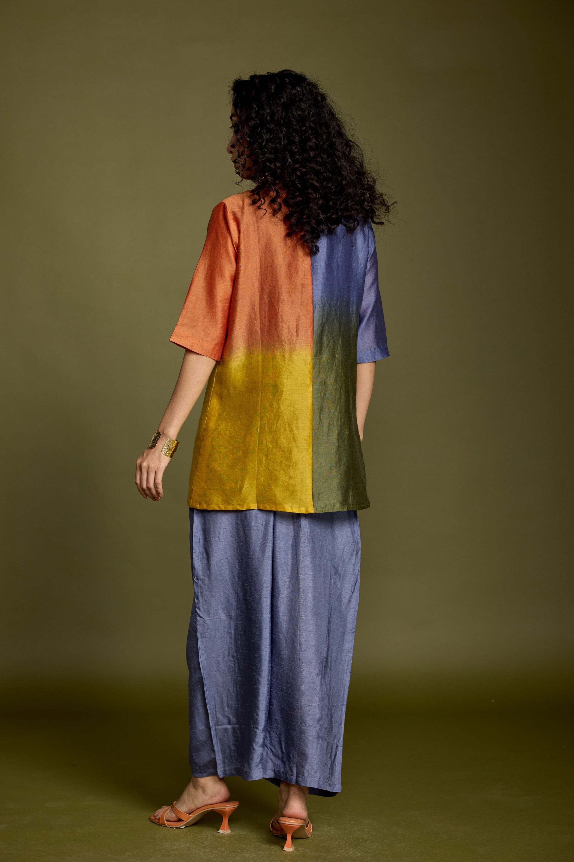 Multicolored Gradient Effect Raw Silk Co-Ord Set