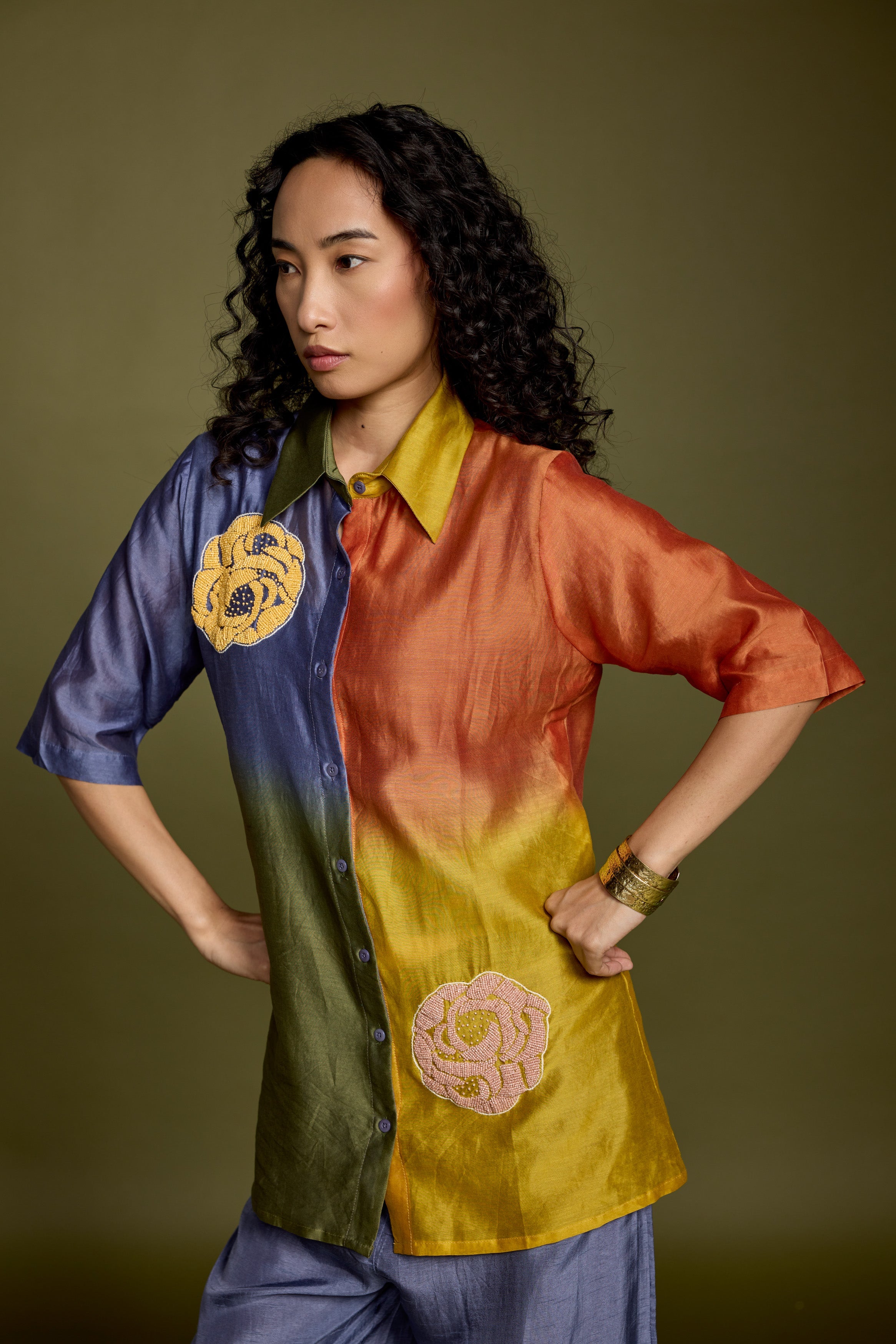 Multicolored Gradient Effect Raw Silk Co-Ord Set