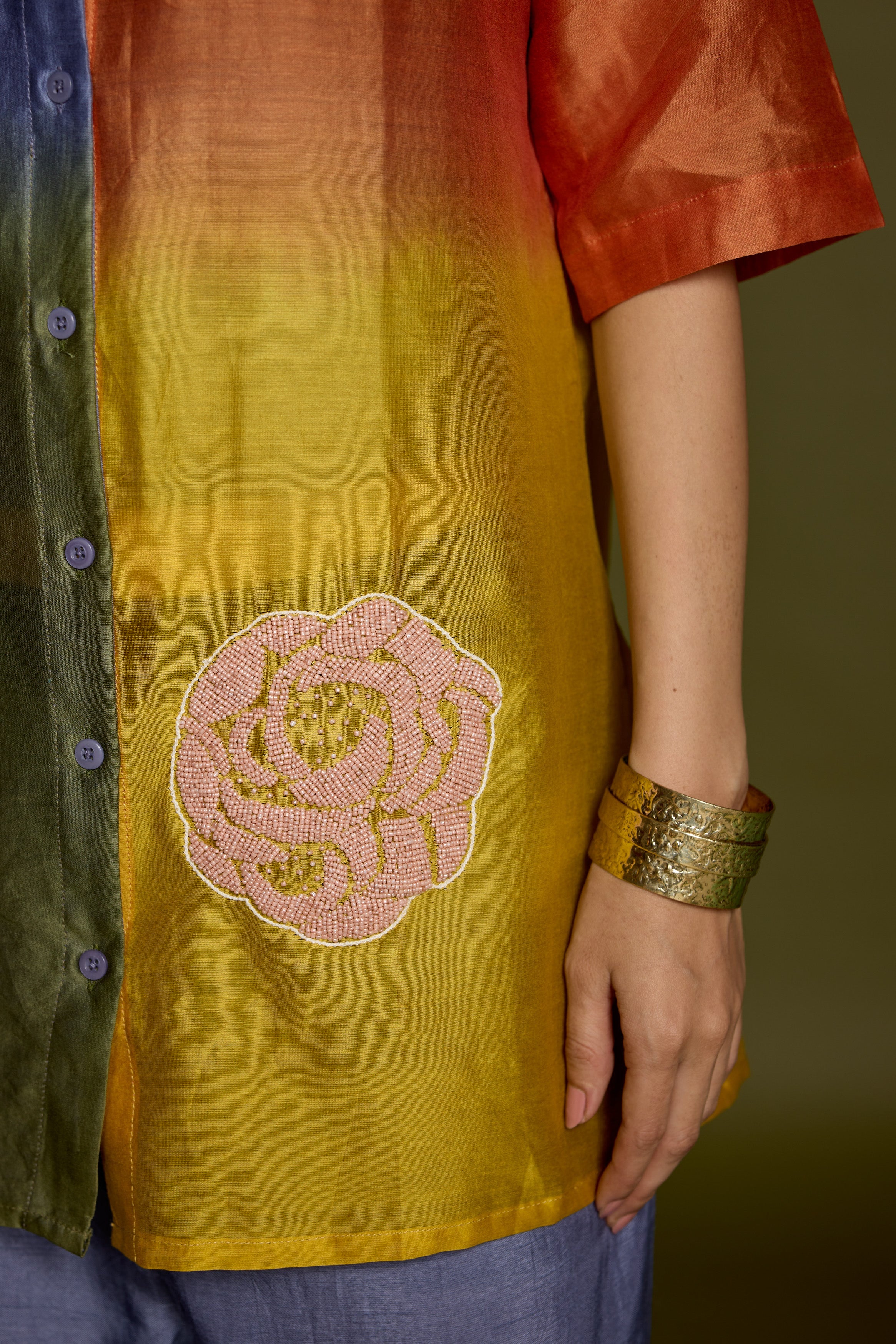 Multicolored Gradient Effect Raw Silk Co-Ord Set