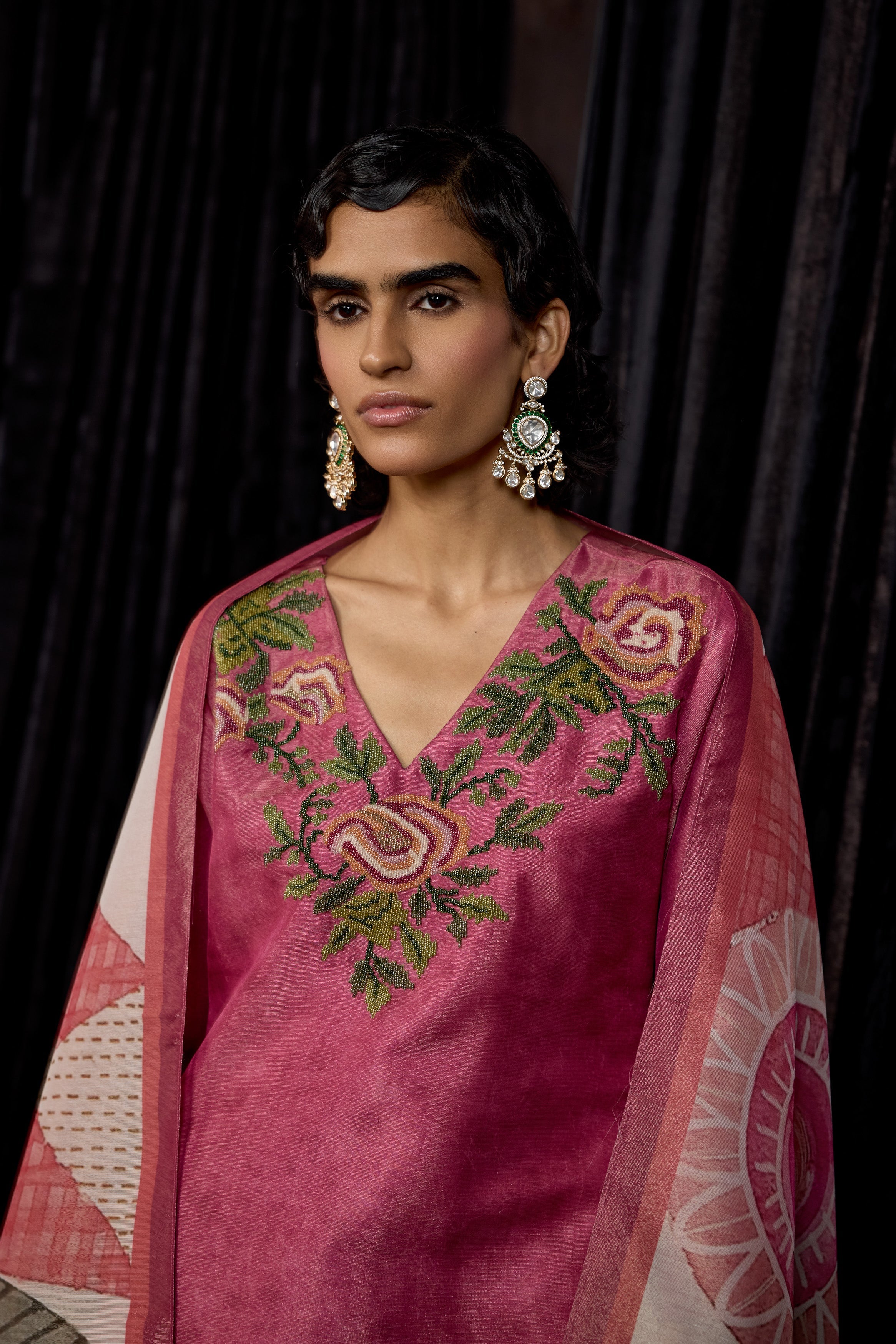 Pink Printed Shimmer Tissue Silk Pant Set