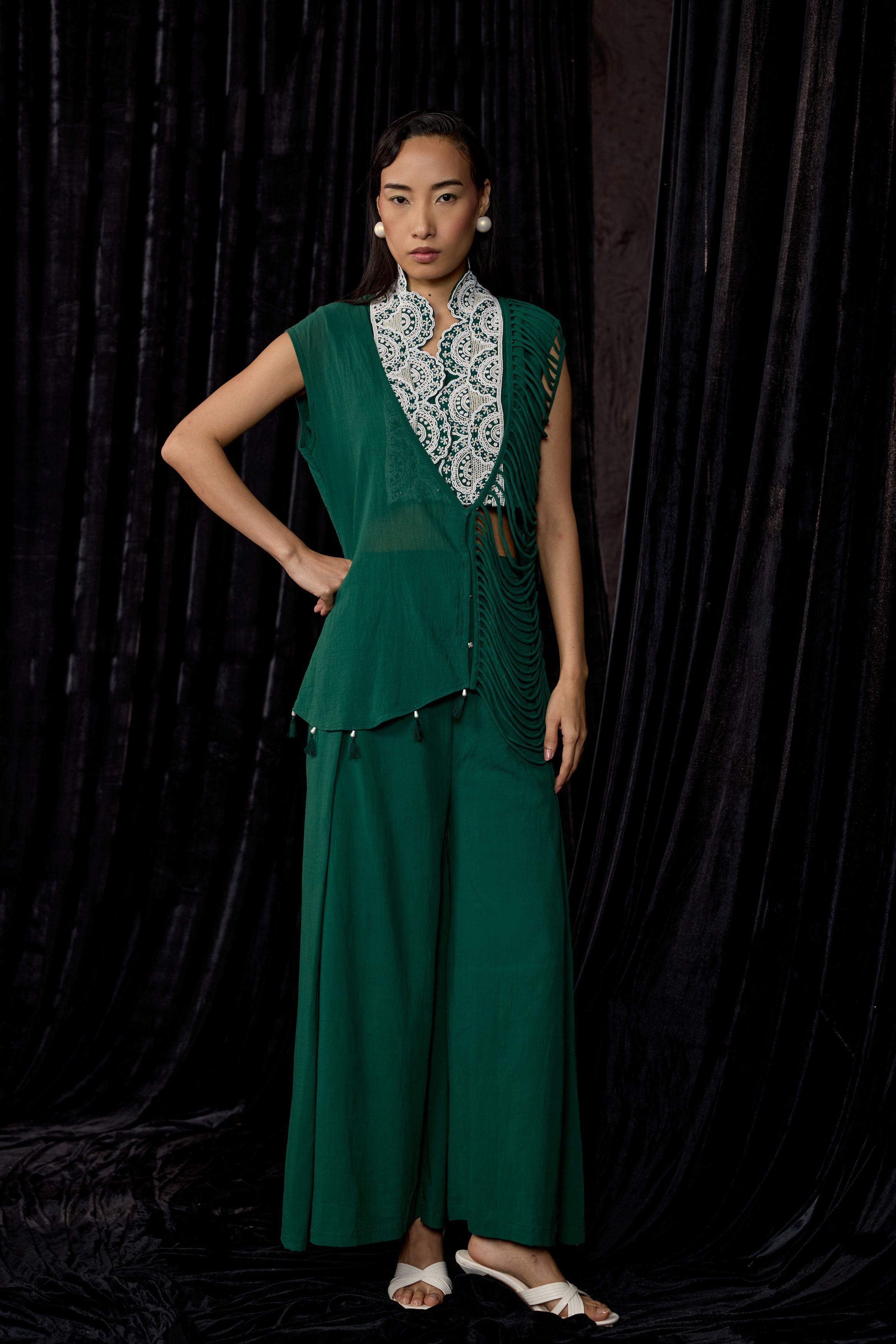 Rich Green Embellished Georgette Silk Co-Ord Set
