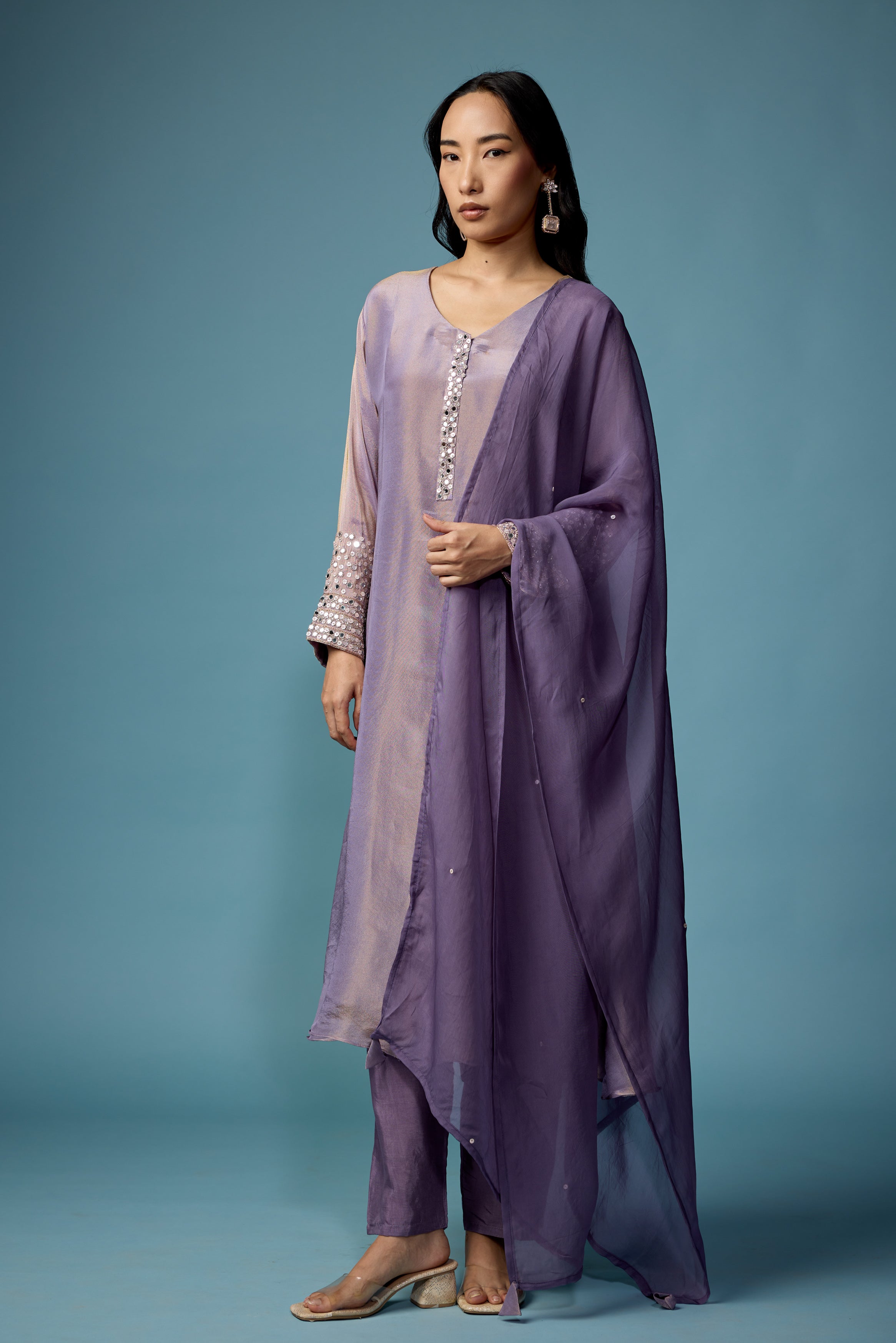 Mauve Glow Embellished Shimmer Tissue Silk Pant Set
