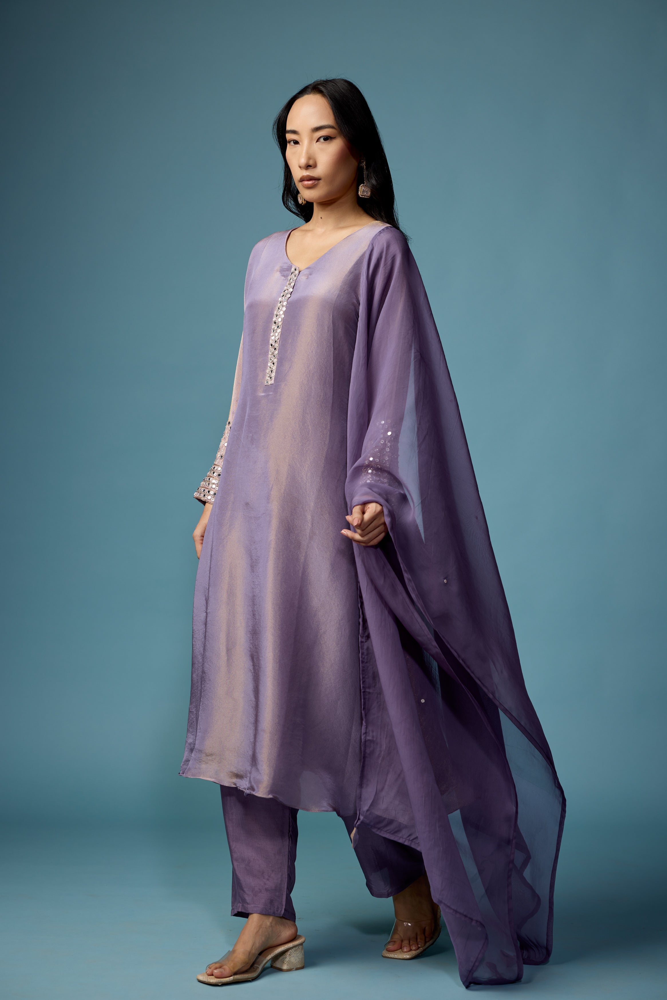 Mauve Glow Embellished Shimmer Tissue Silk Pant Set