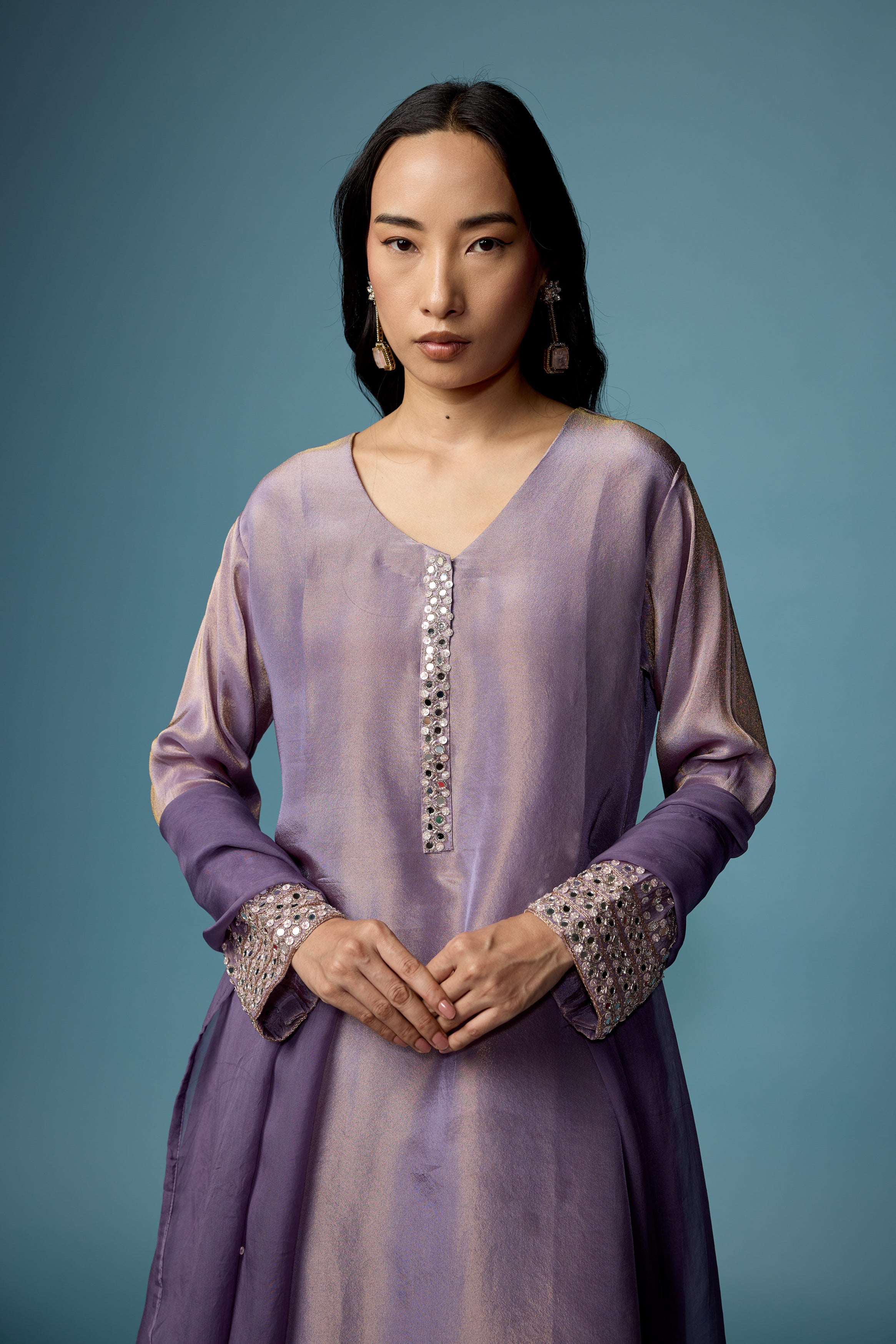 Mauve Glow Embellished Shimmer Tissue Silk Pant Set