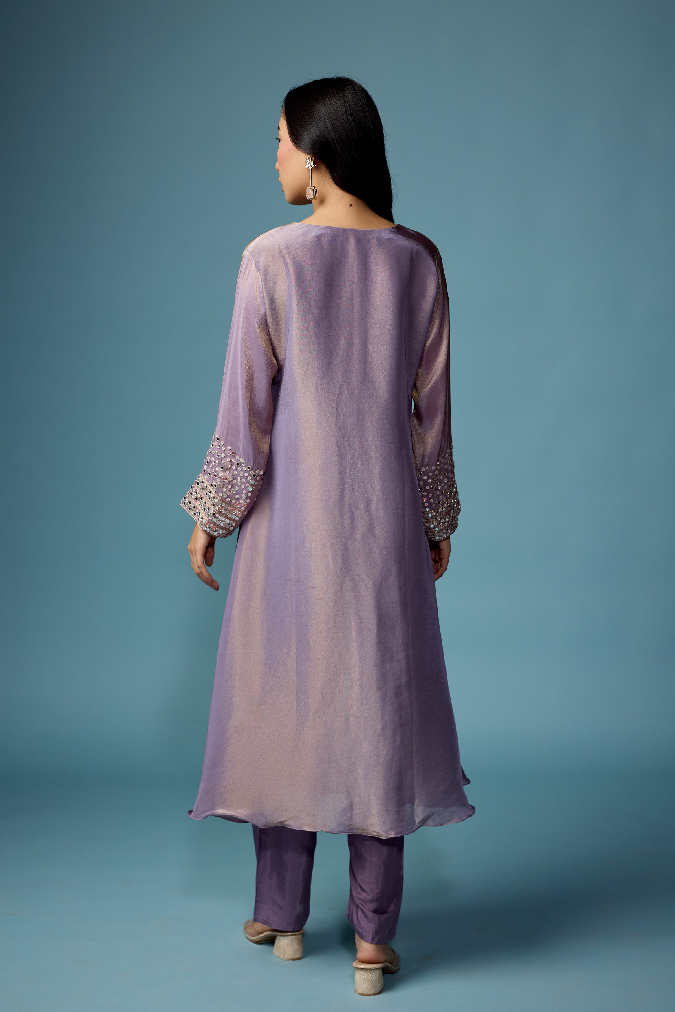 Mauve Glow Embellished Shimmer Tissue Silk Pant Set