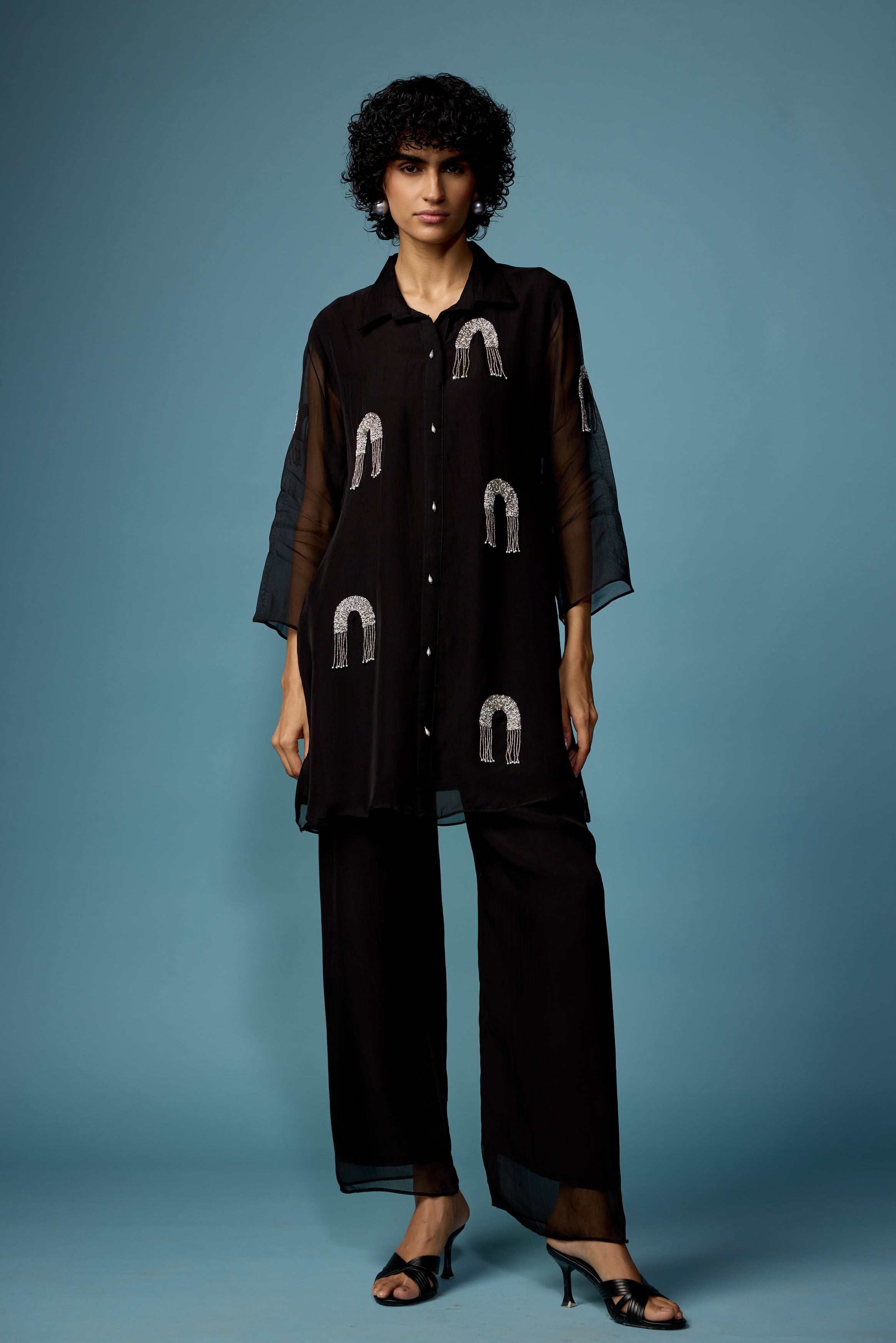 Classic Black Embellished Soft Organza Silk Co-Ord Set