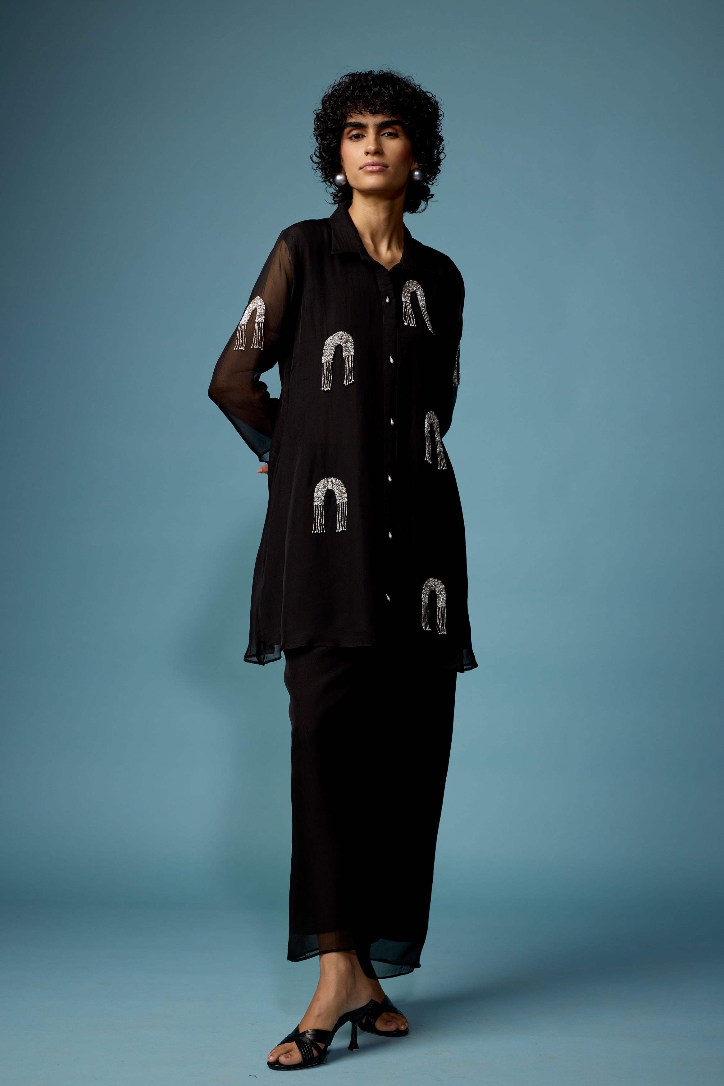 Classic Black Embellished Soft Organza Silk Co-Ord Set