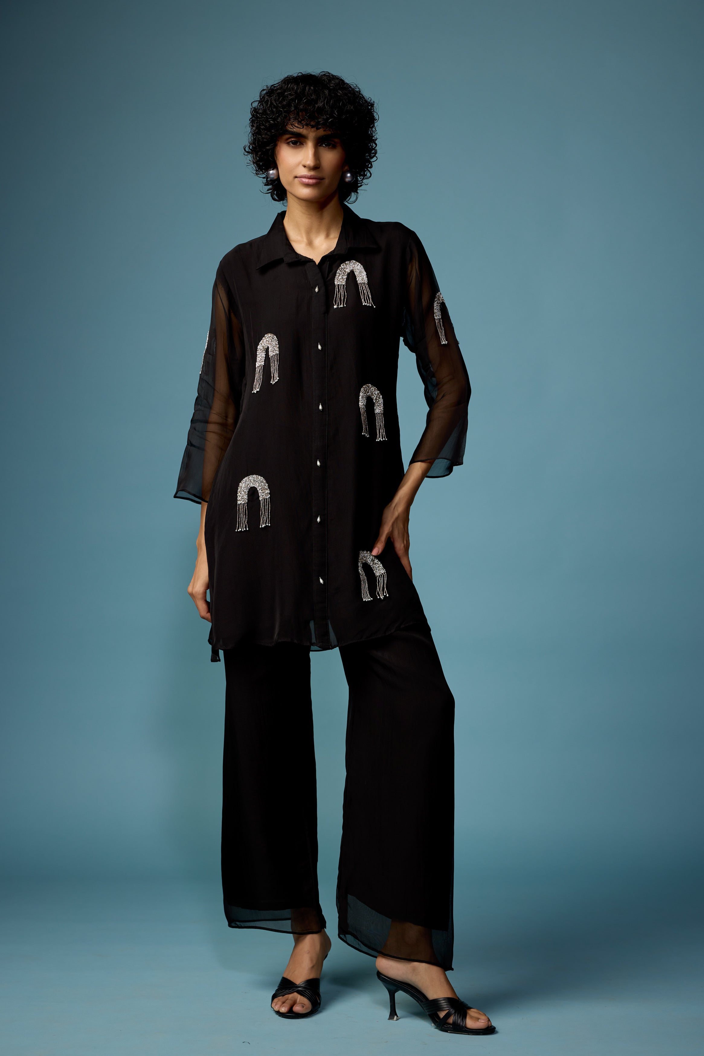 Classic Black Embellished Soft Organza Silk Co-Ord Set