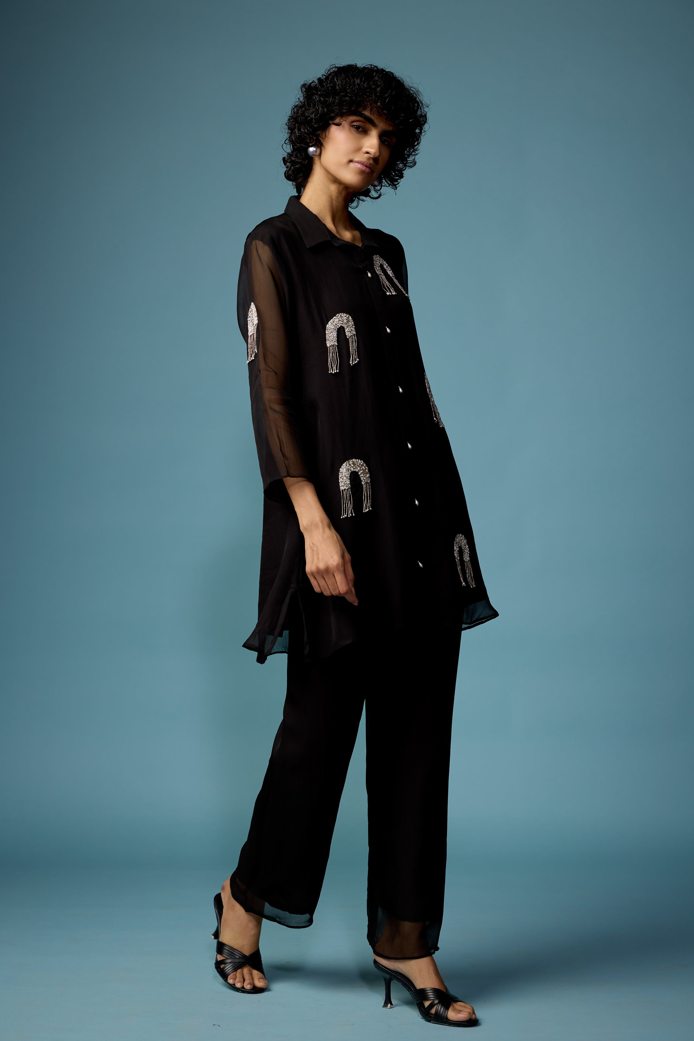Classic Black Embellished Soft Organza Silk Co-Ord Set