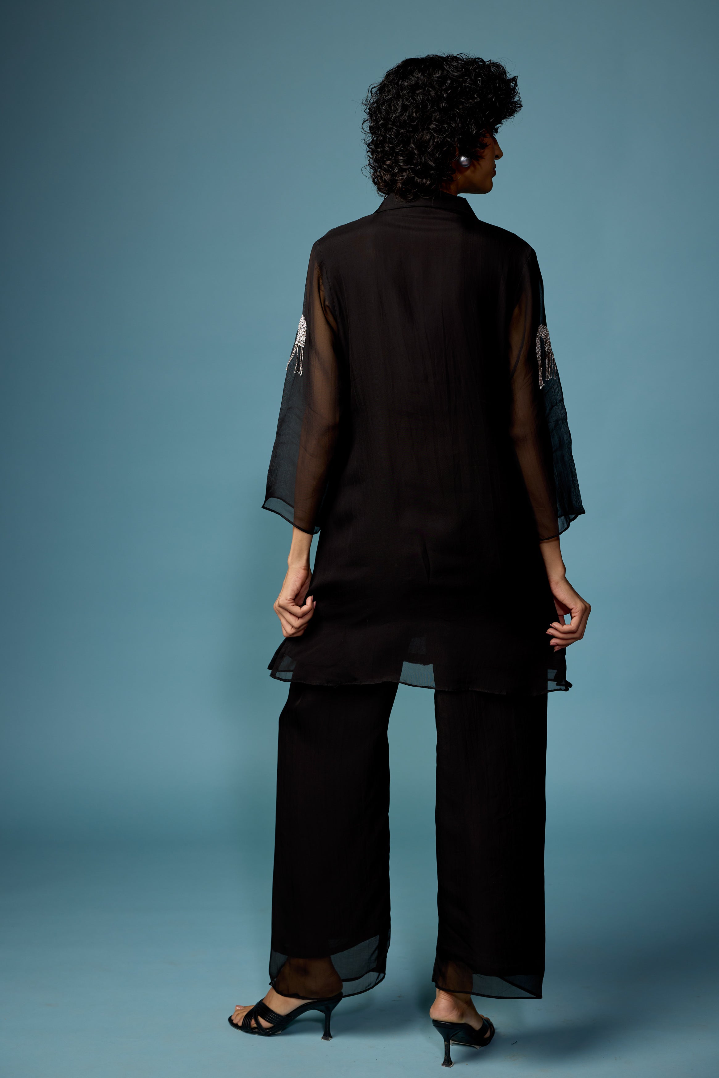 Classic Black Embellished Soft Organza Silk Co-Ord Set