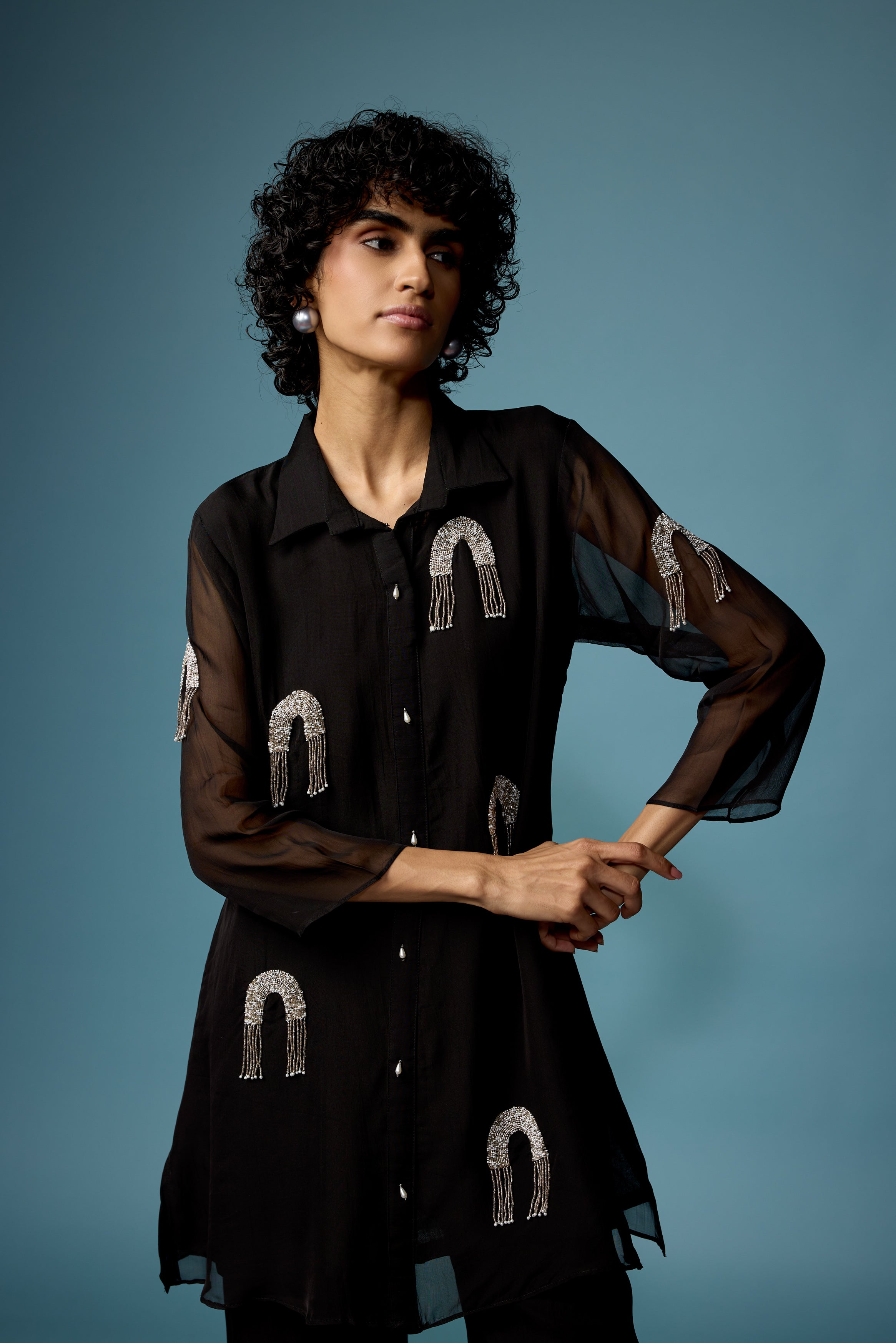 Classic Black Embellished Soft Organza Silk Co-Ord Set