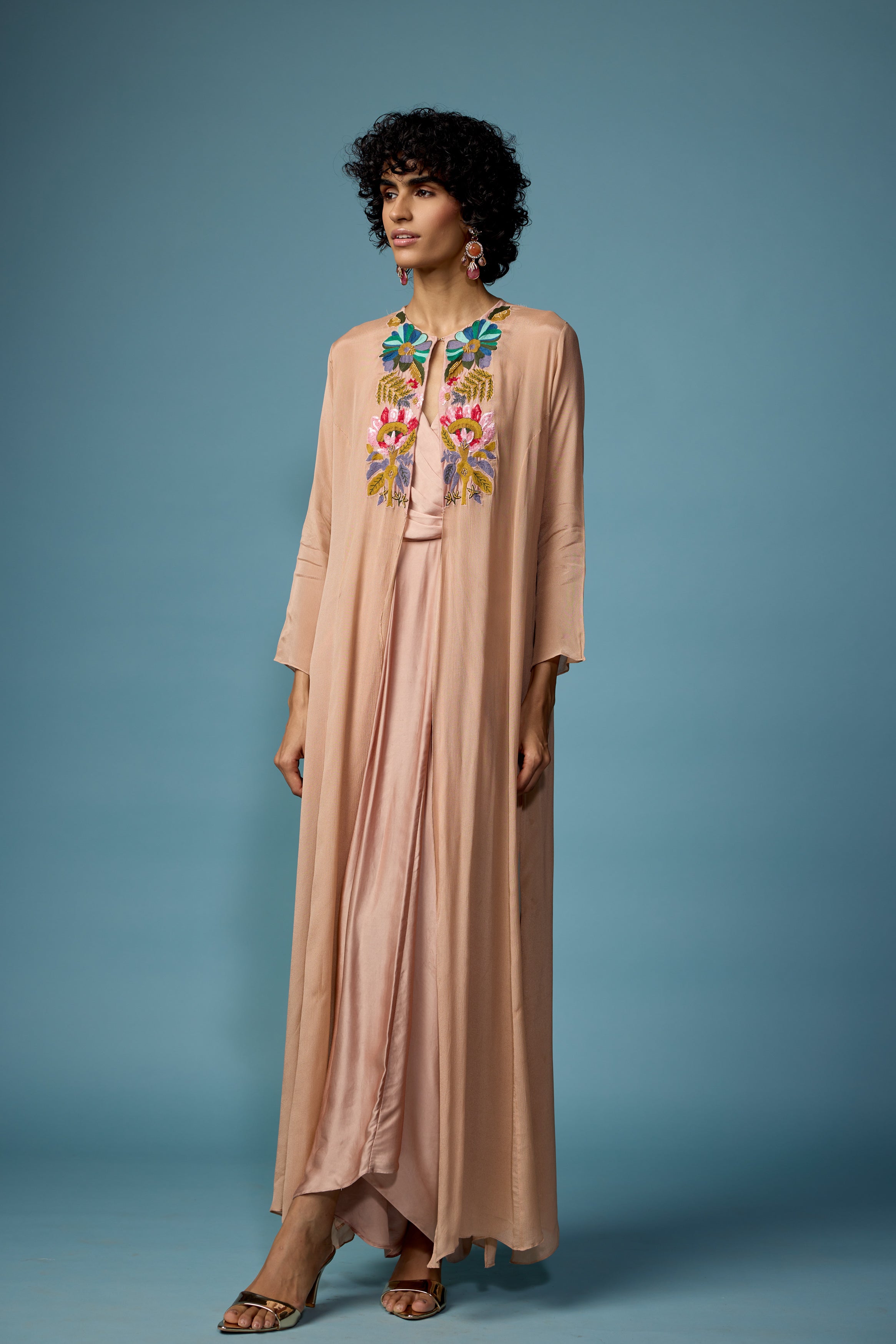 Blush Pink Embroidered Satin Silk Dress