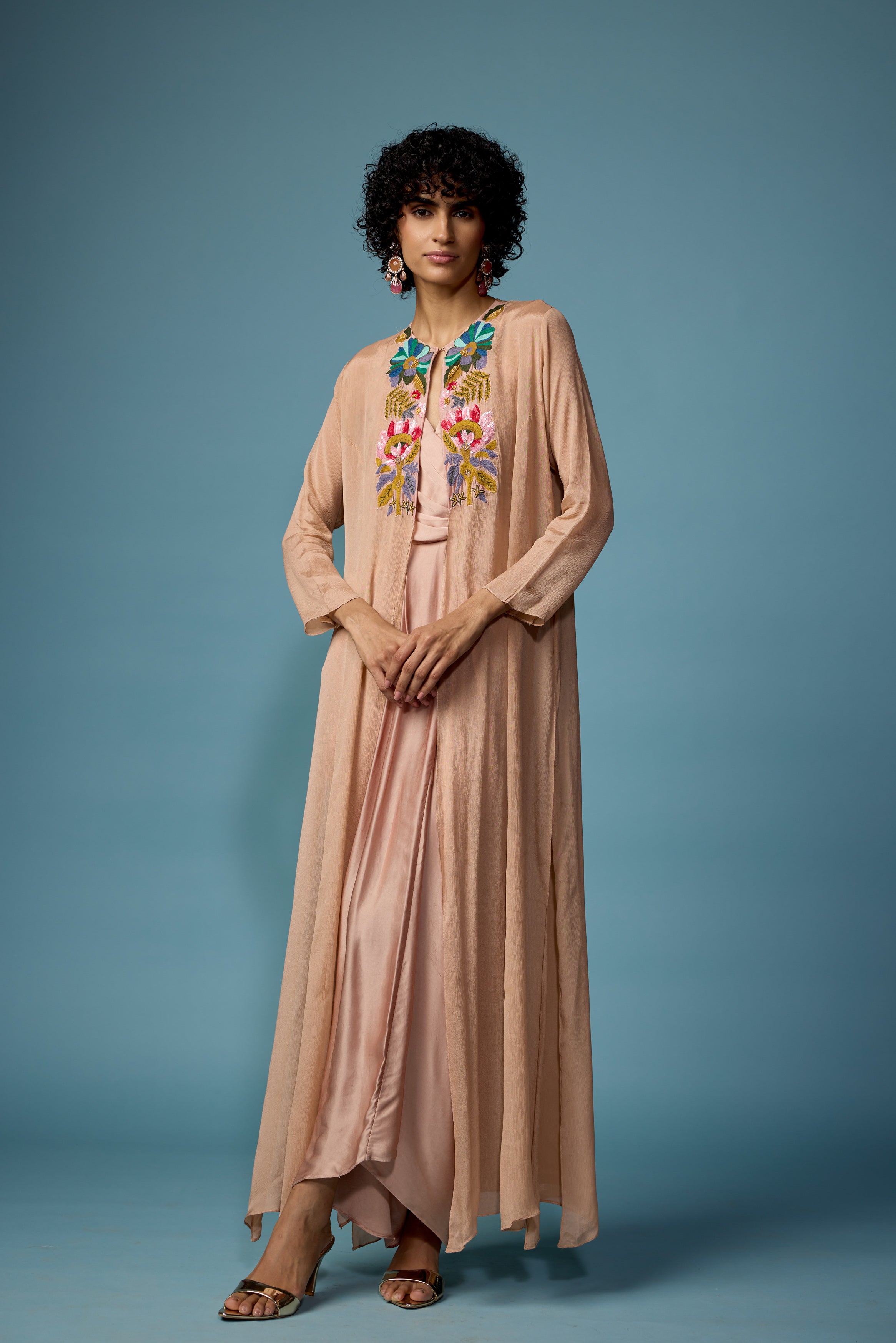 Blush Pink Embroidered Satin Silk Dress