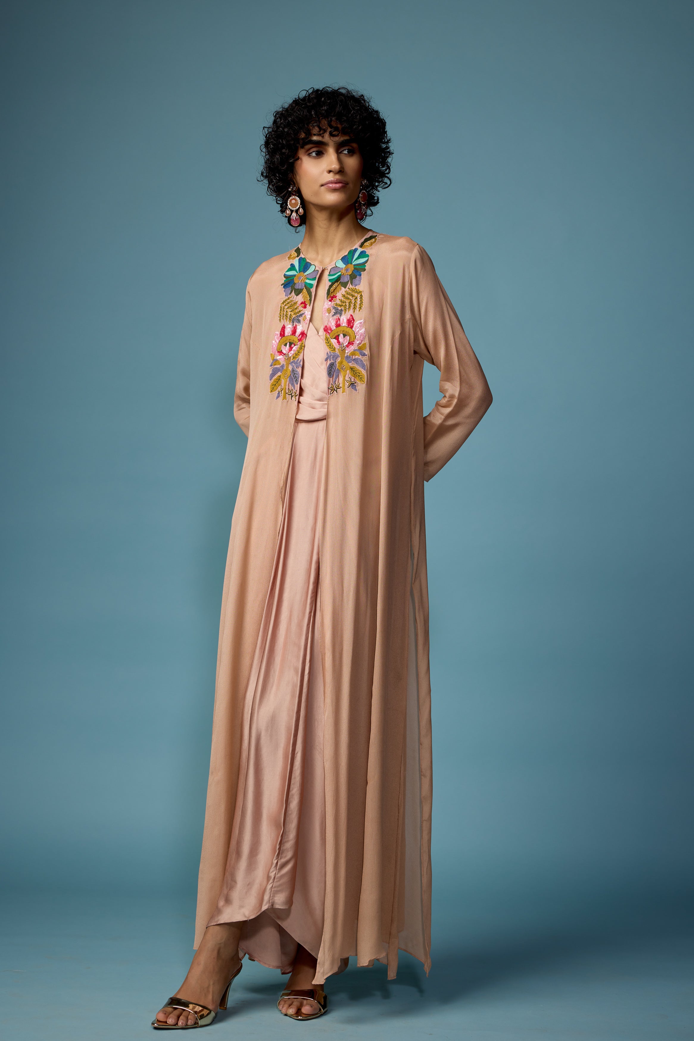 Blush Pink Embroidered Satin Silk Dress