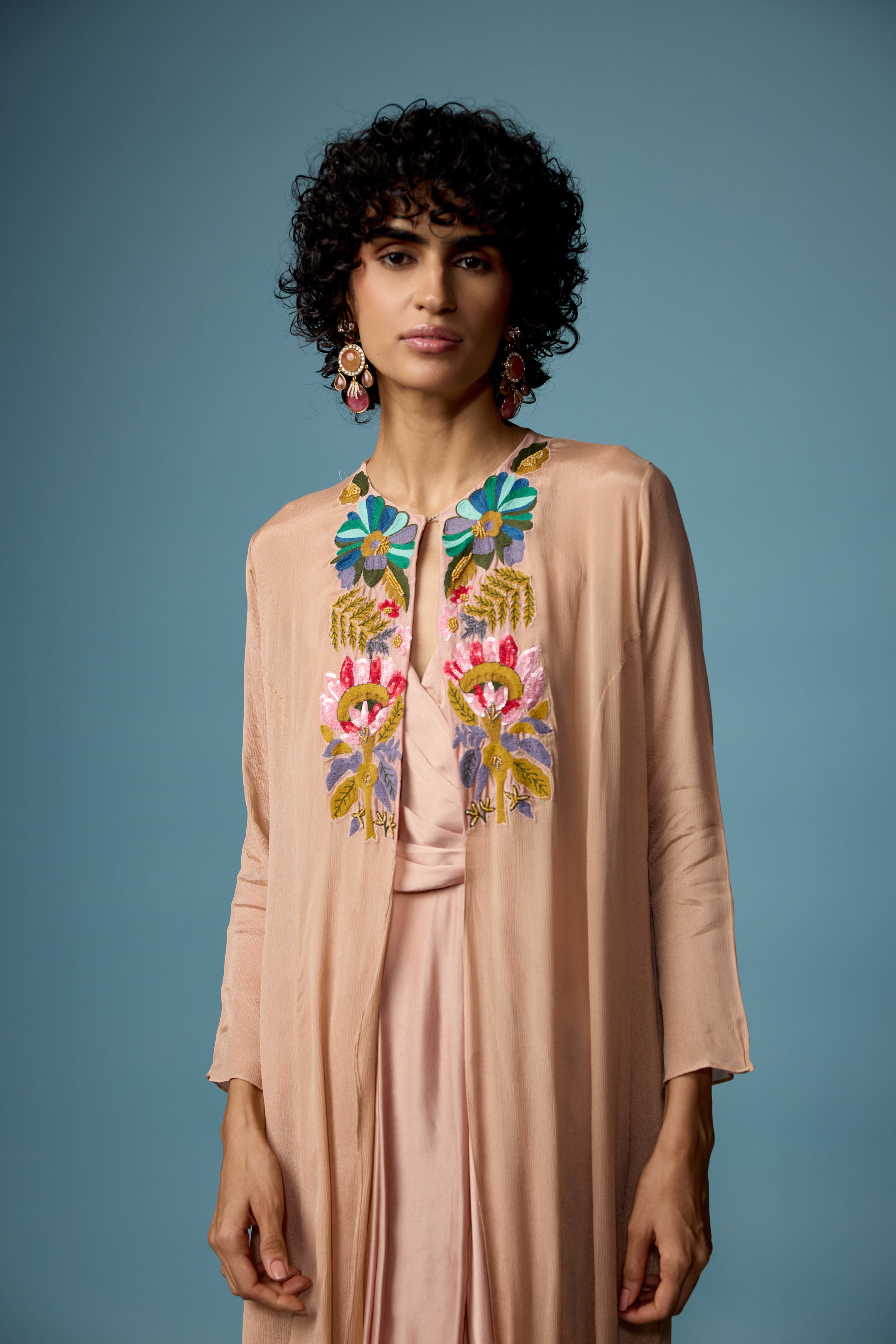 Blush Pink Embroidered Satin Silk Dress