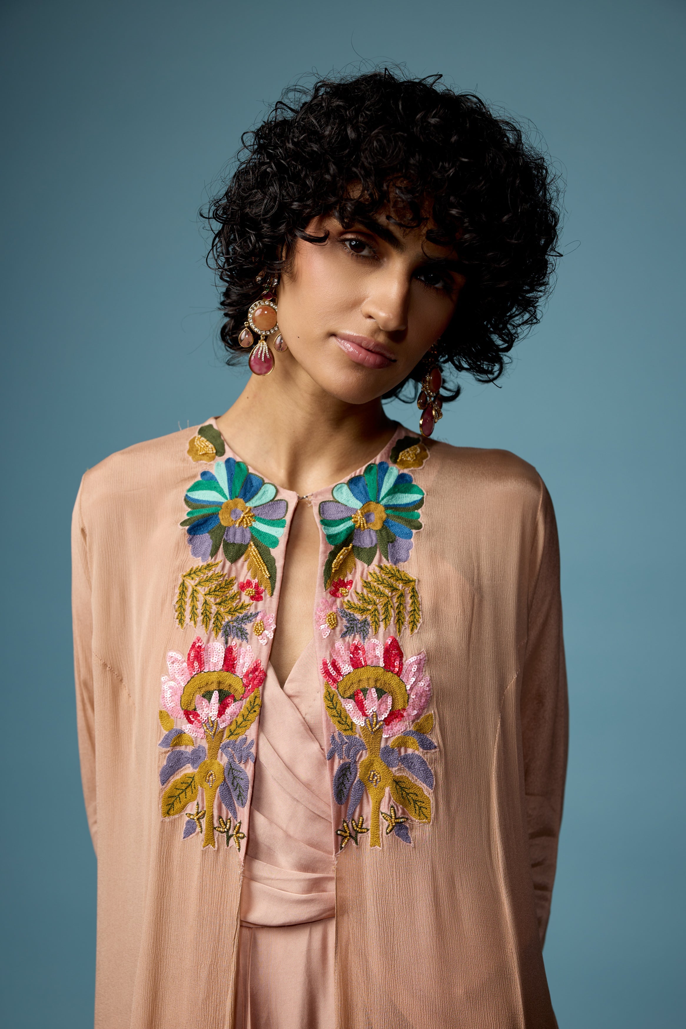 Blush Pink Embroidered Satin Silk Dress