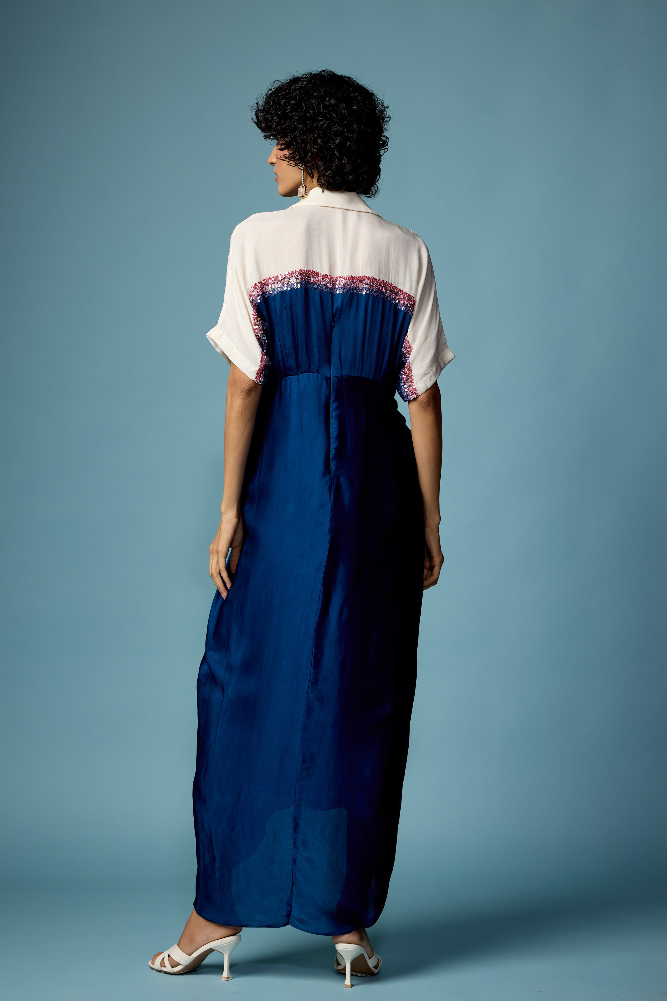 Royal Blue Embellished Satin Silk Dress