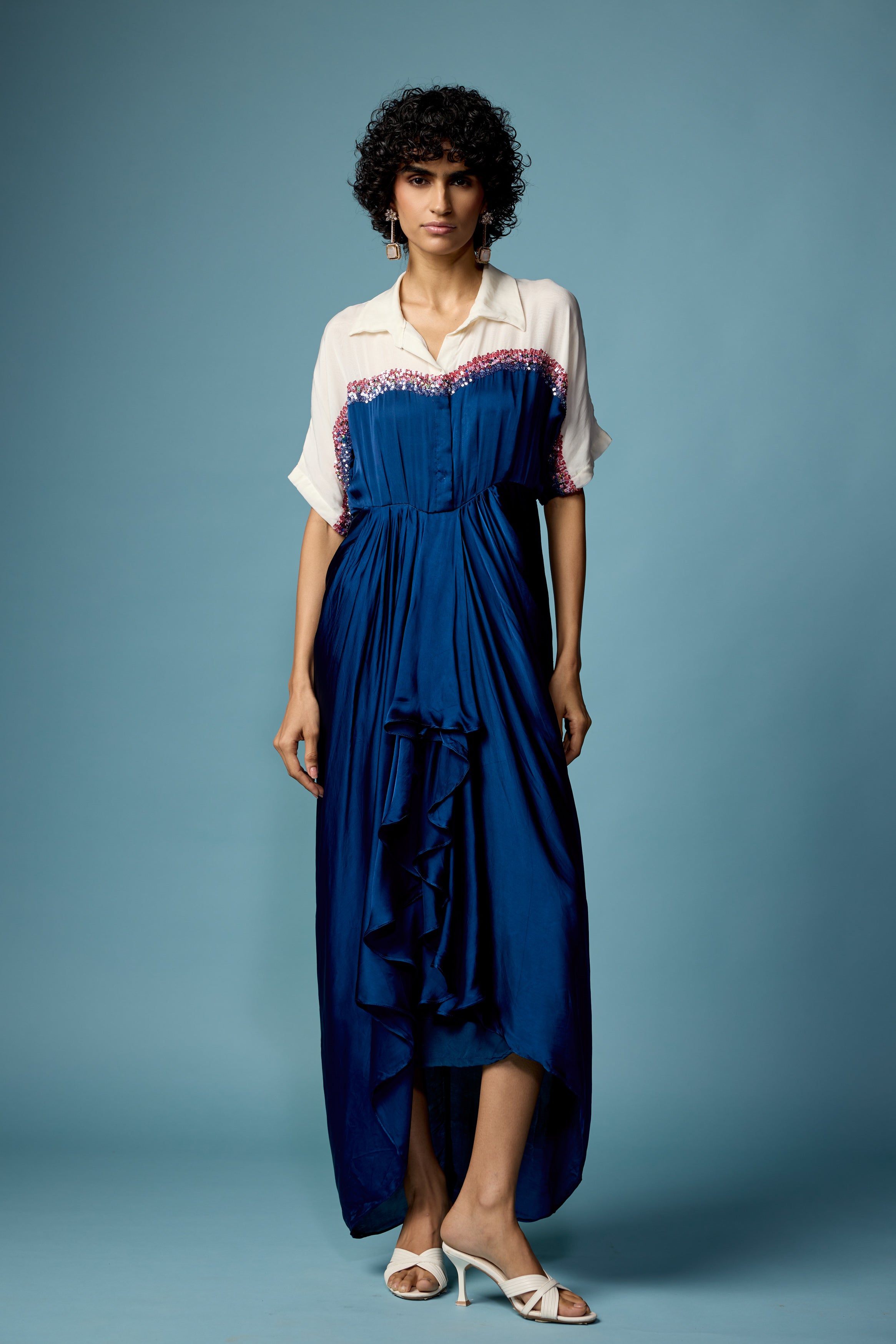Royal Blue Embellished Satin Silk Dress