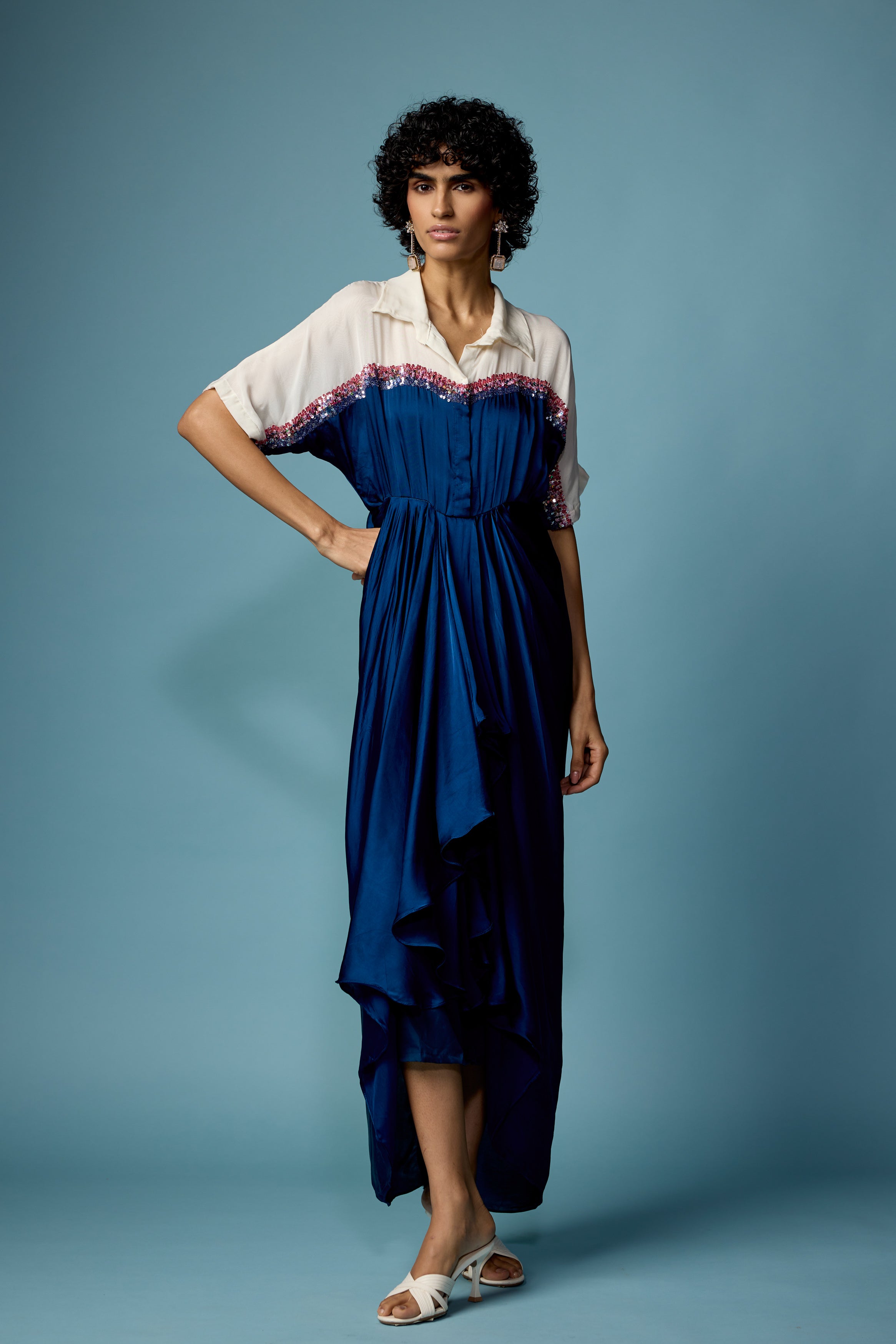 Royal Blue Embellished Satin Silk Dress