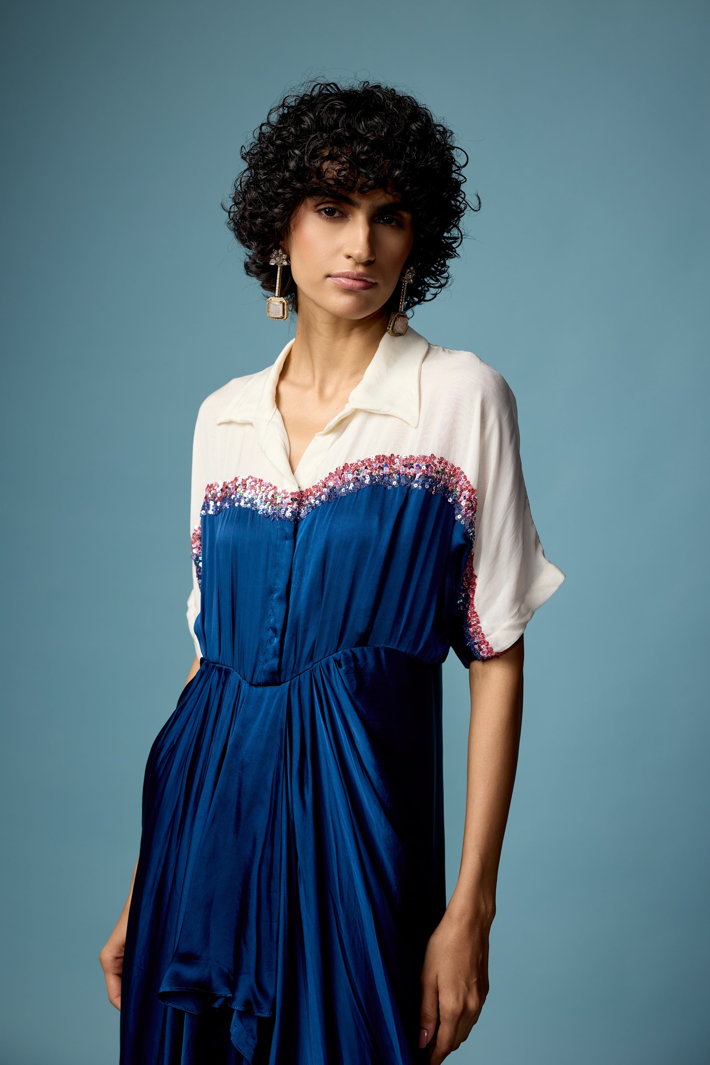 Royal Blue Embellished Satin Silk Dress