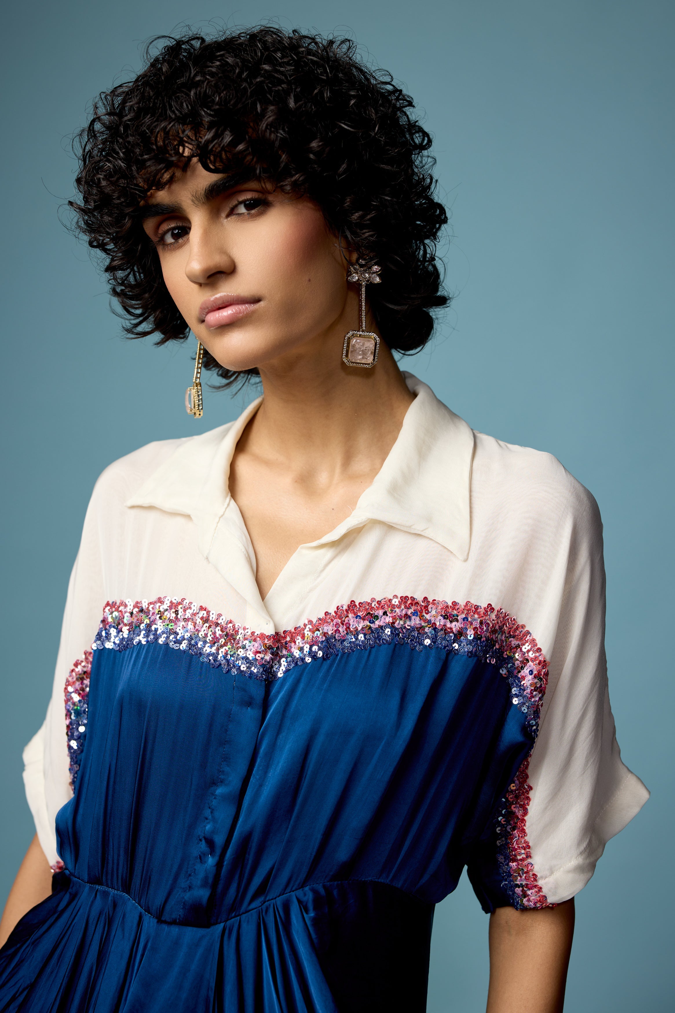 Royal Blue Embellished Satin Silk Dress