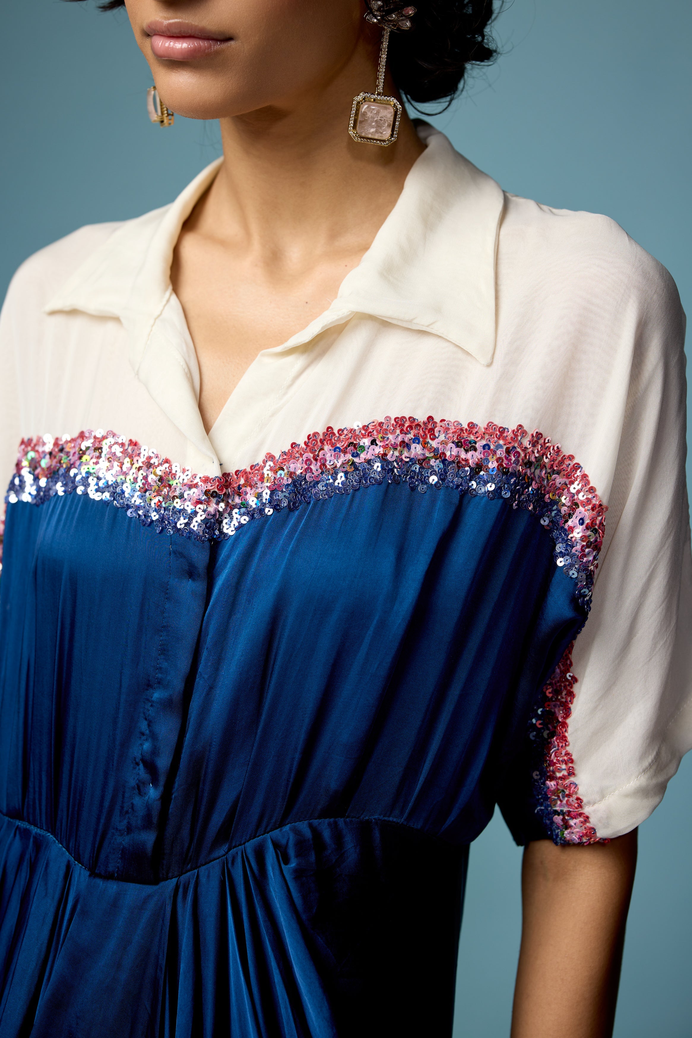 Royal Blue Embellished Satin Silk Dress