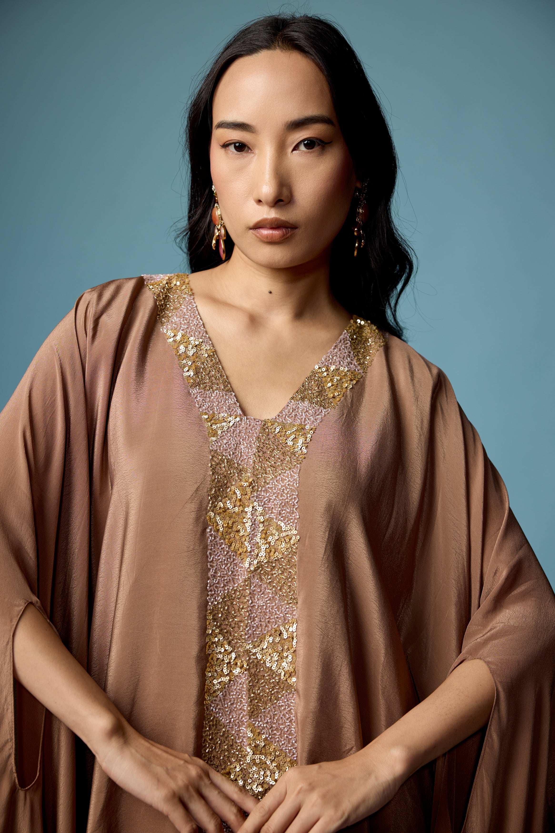 Earthy Brown Embellished Satin Silk Dhoti Set
