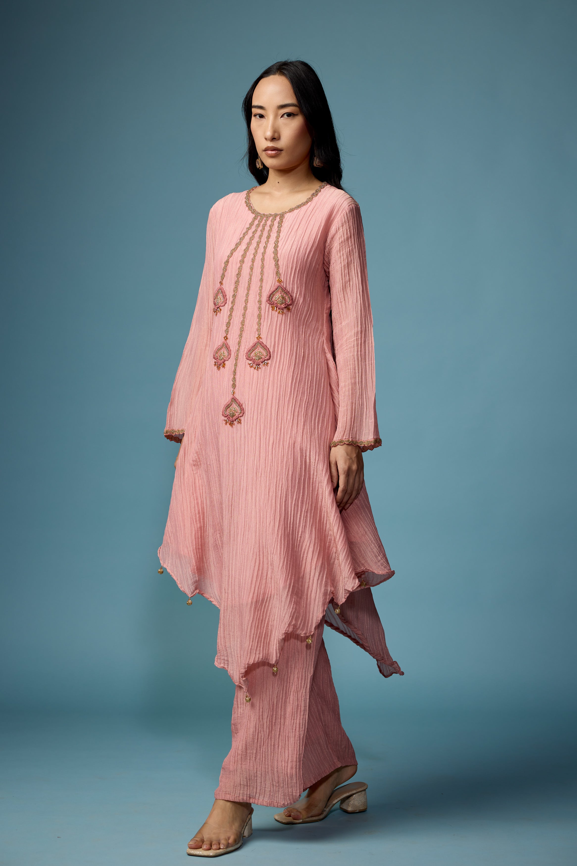 Blush Pink Embellished Premium Silk Pant Set