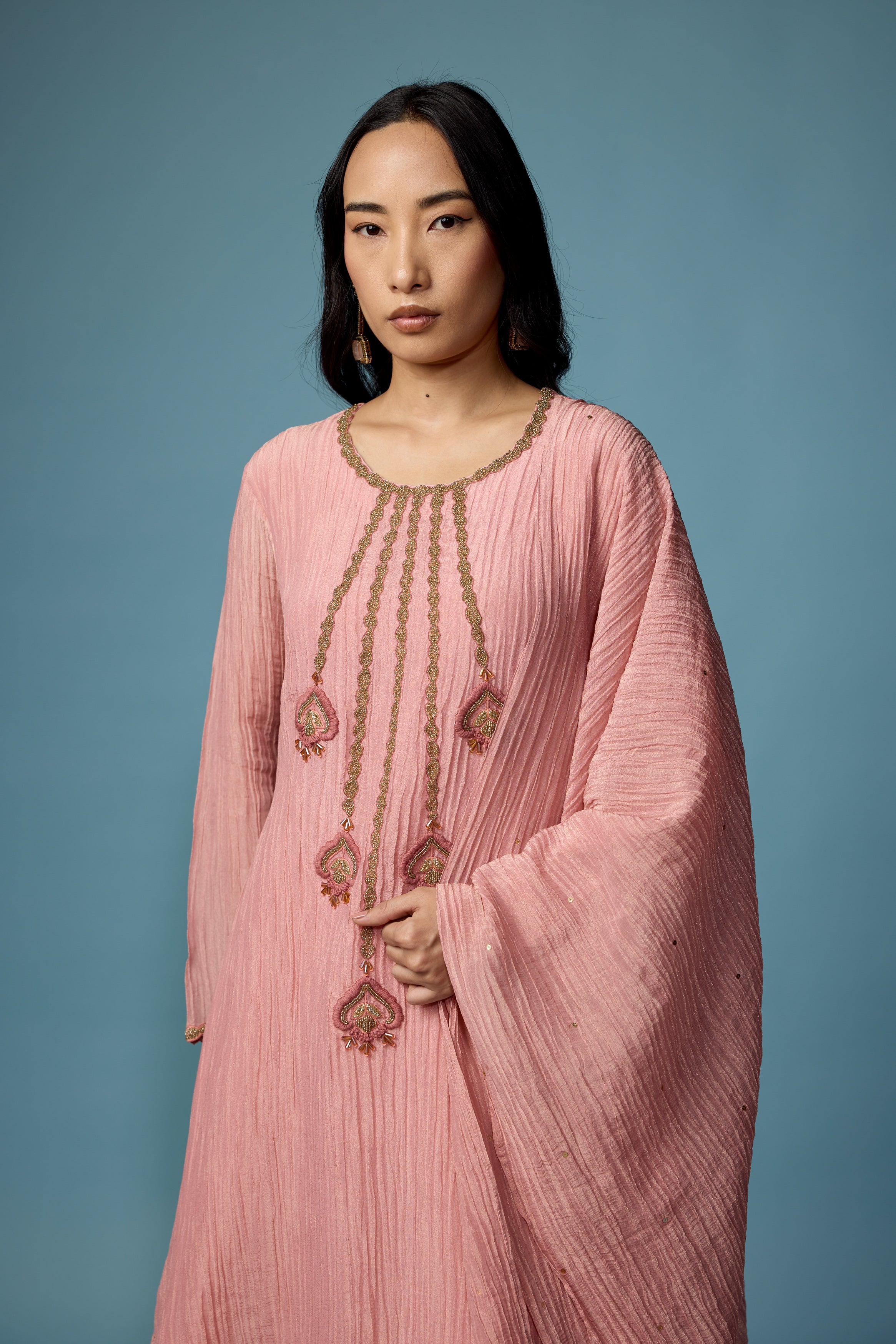 Blush Pink Embellished Premium Silk Pant Set