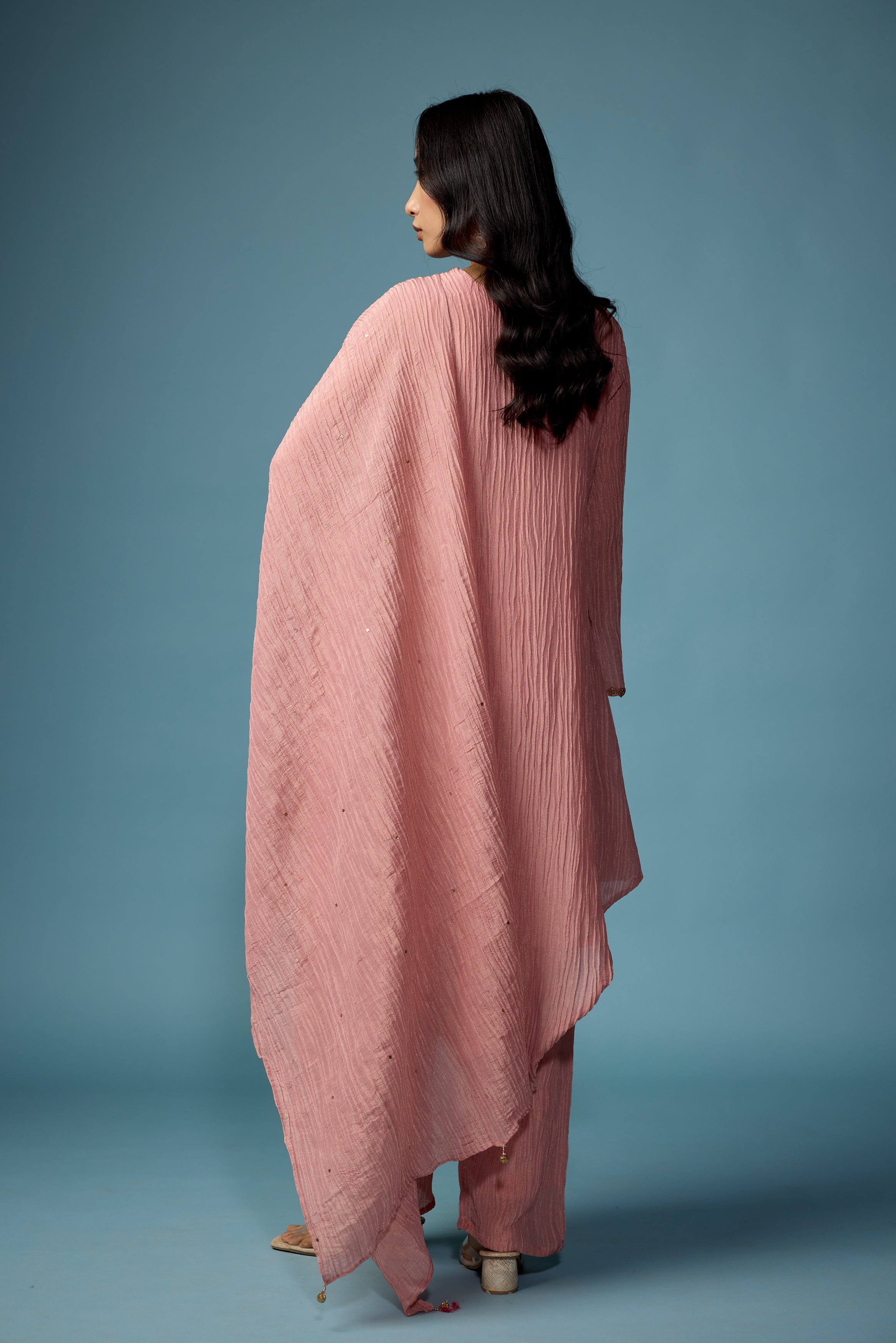 Blush Pink Embellished Premium Silk Pant Set