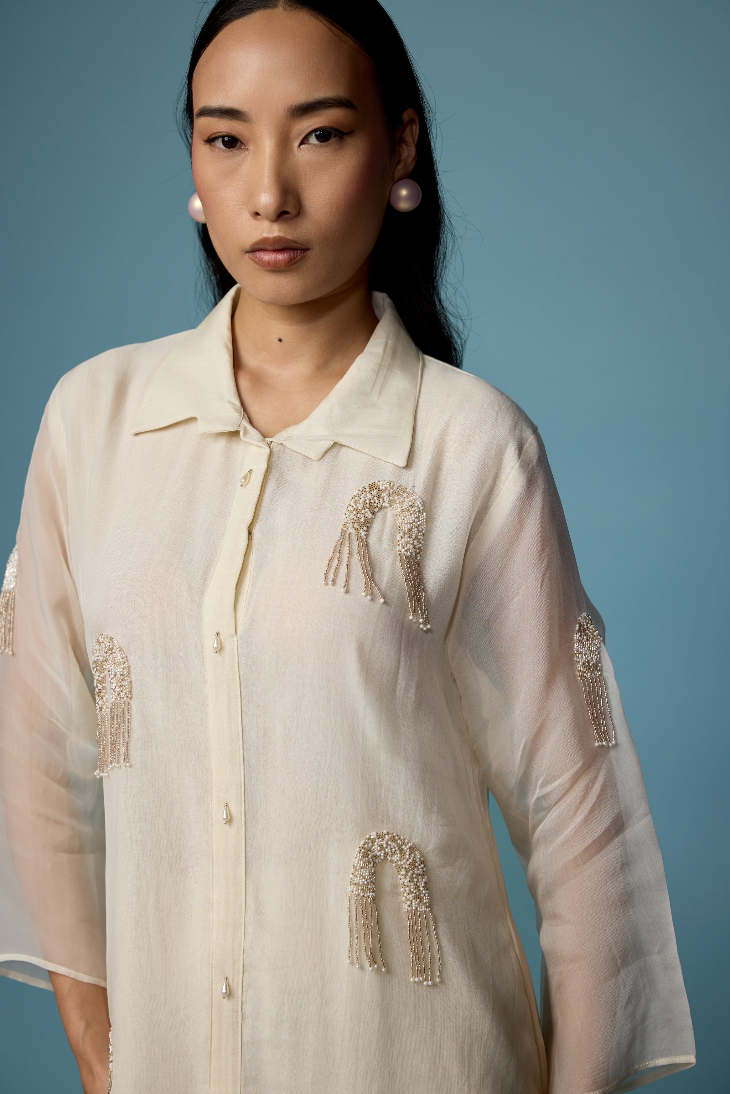 Pearl White Embellished Soft Organza Silk Co-Ord Set