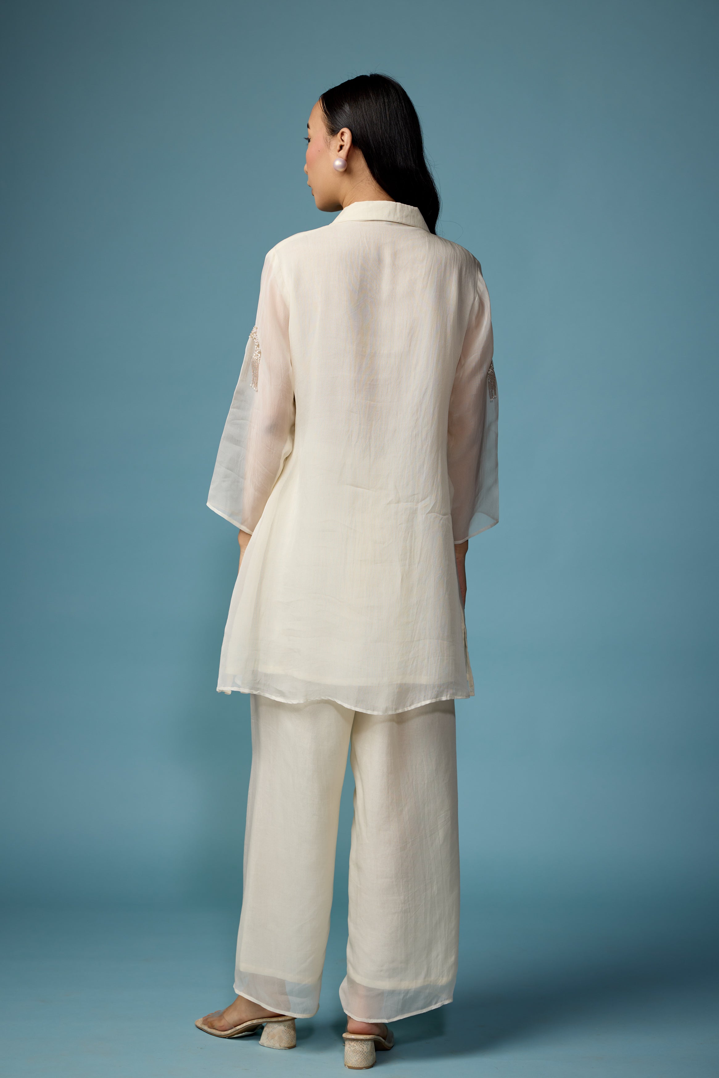 Pearl White Embellished Soft Organza Silk Co-Ord Set