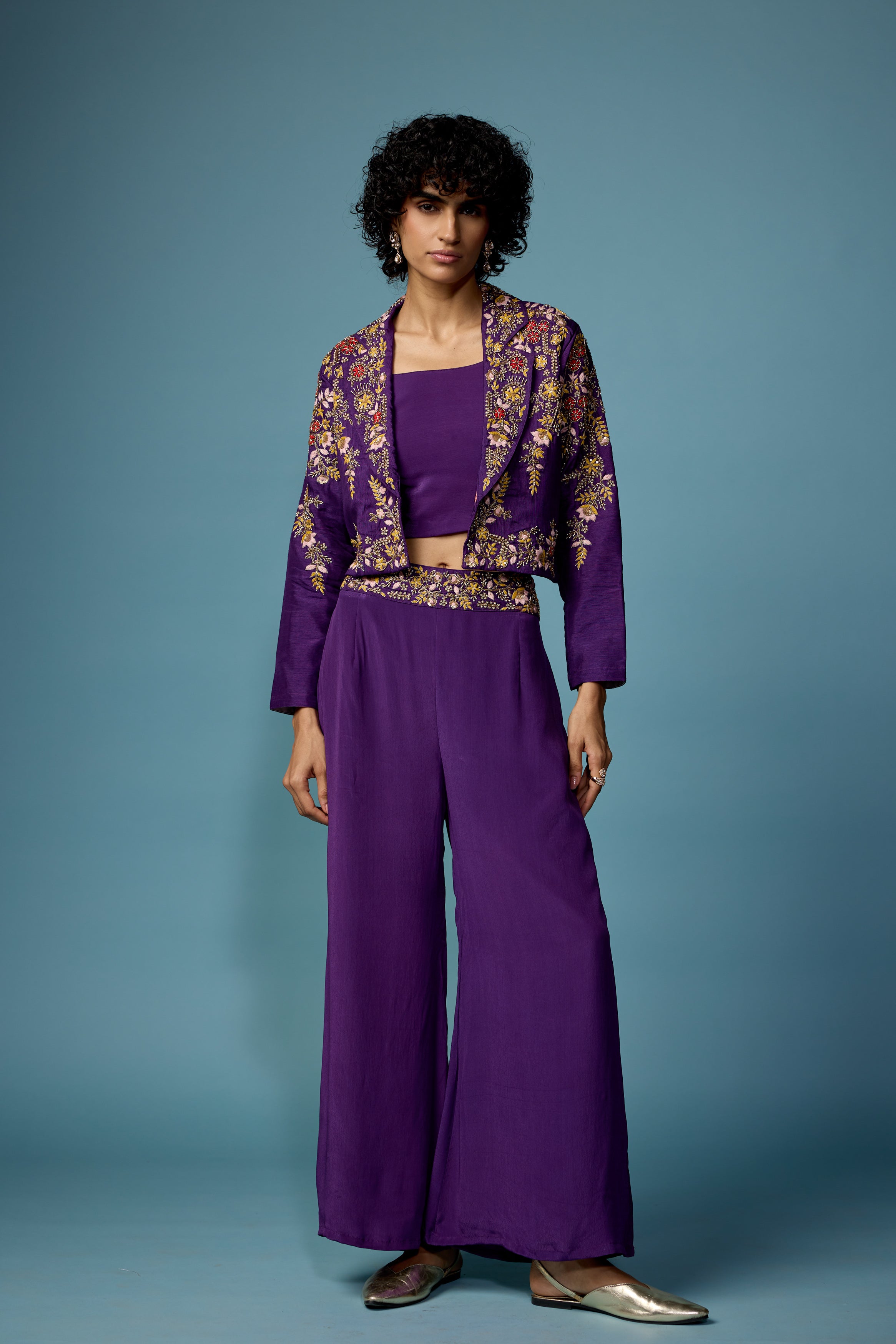 Royal Purple Embellished Raw Silk Co-Ord Set