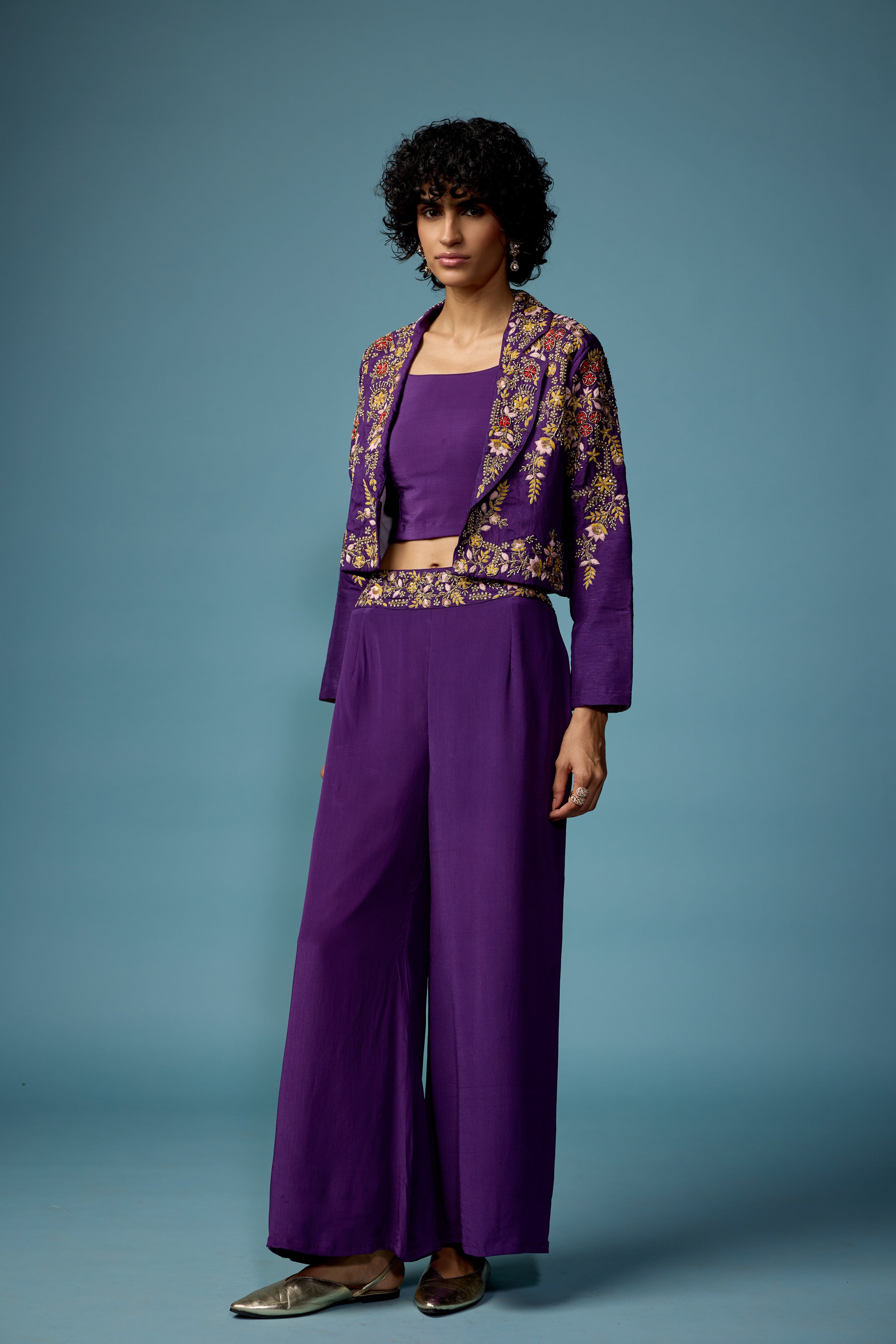 Royal Purple Embellished Raw Silk Co-Ord Set