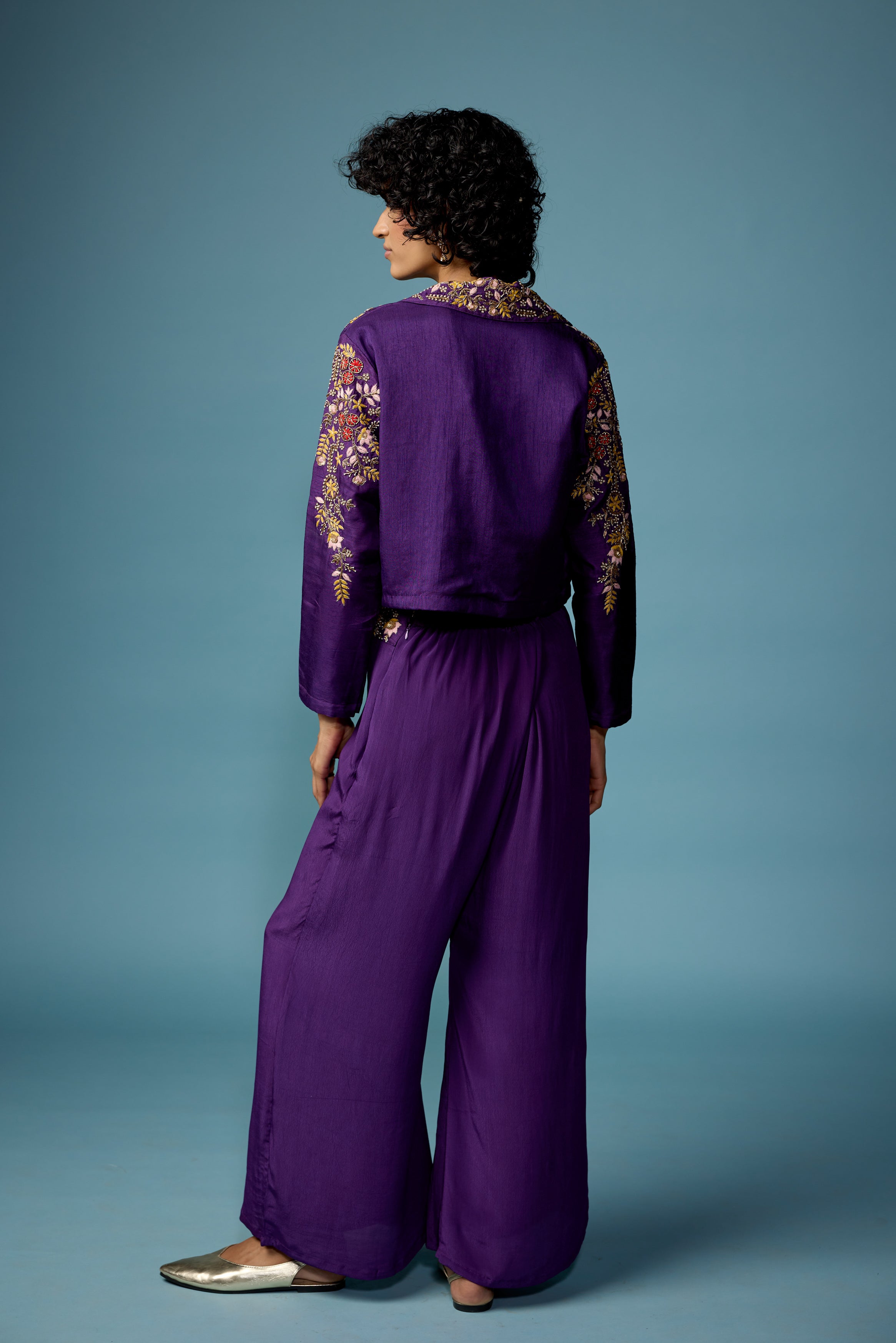 Royal Purple Embellished Raw Silk Co-Ord Set